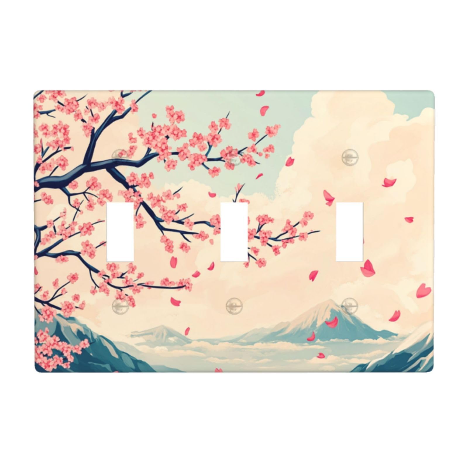 Japanese Cherry Branches with Rich Pink Petals Light Switch Covers 3 Gang Triple Toggle Wall Plate Switchplate Electrical Faceplate for Bathroom Kitchen Bedroom Decor