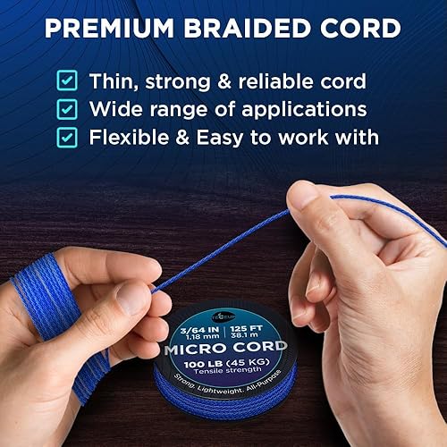 Miniatura 146 de TECEUM Micro Paracord – 0.046 in x 125 pies – Micro cable de utilidad – Cuerda de paracaídas trenzada fina – Lo mejor para manualidades, proyectos