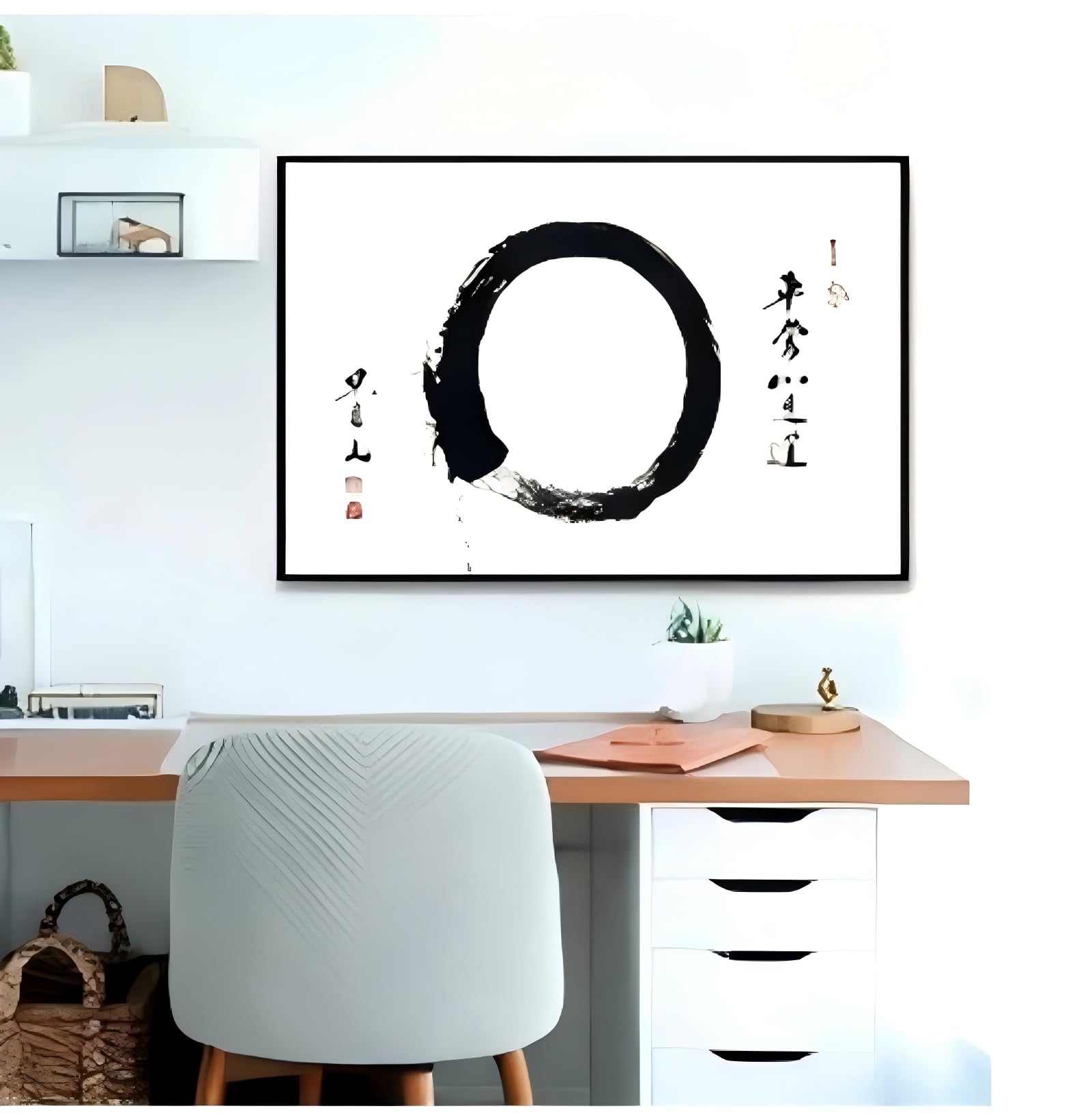 DHFGHFJ Abstraktes Enso Zen Kreis Chinesische Kalligrafie Zitate Poster Wandkunst Bilder Leinwand Gemälde Heim- und Bürodekoration (70x100cm/Innenrahmen)