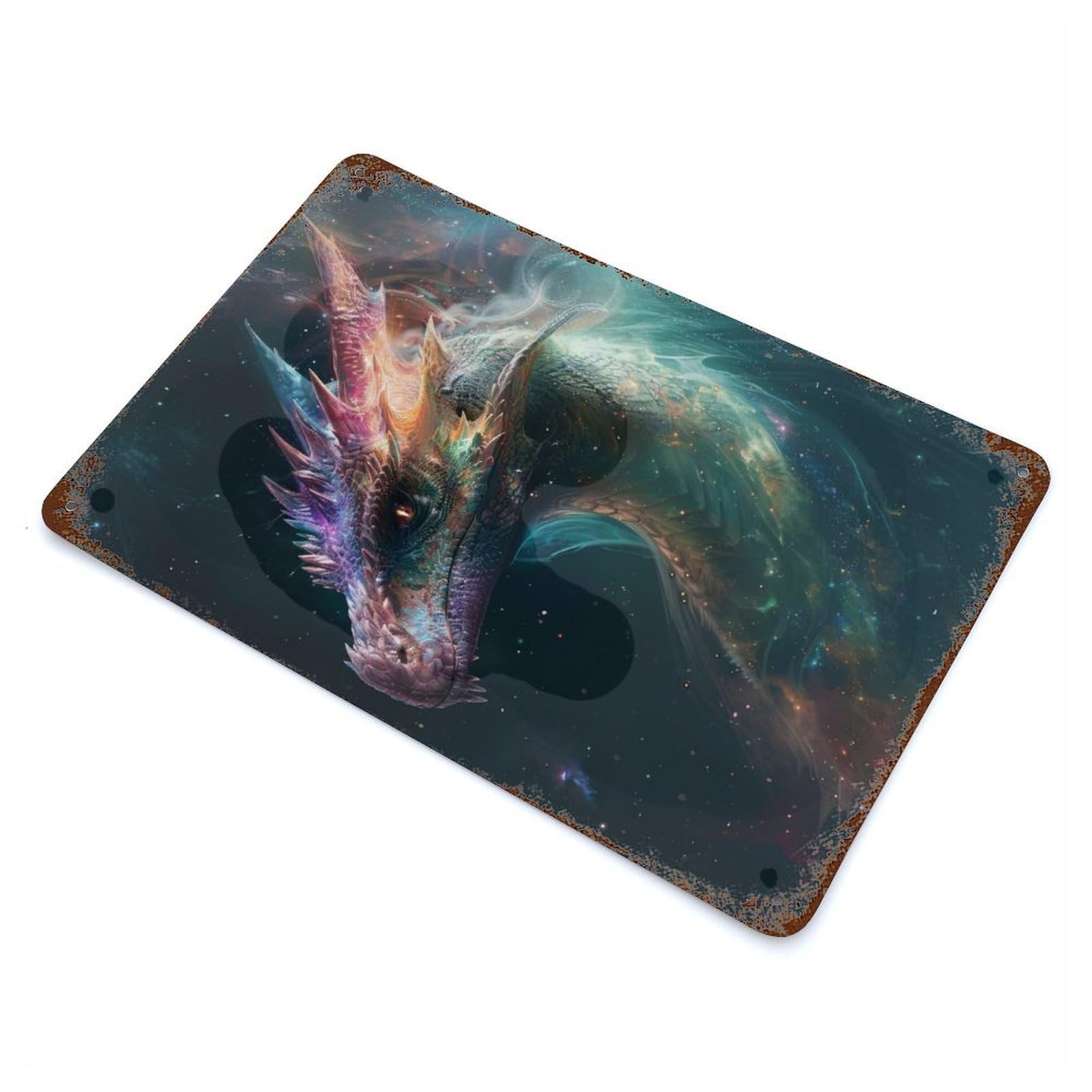 Vintage Rust Metal Sign Galactic Dragon 11.8"x7.9", Novelty Wall Decor for Garage, Bar And Workshop Decor