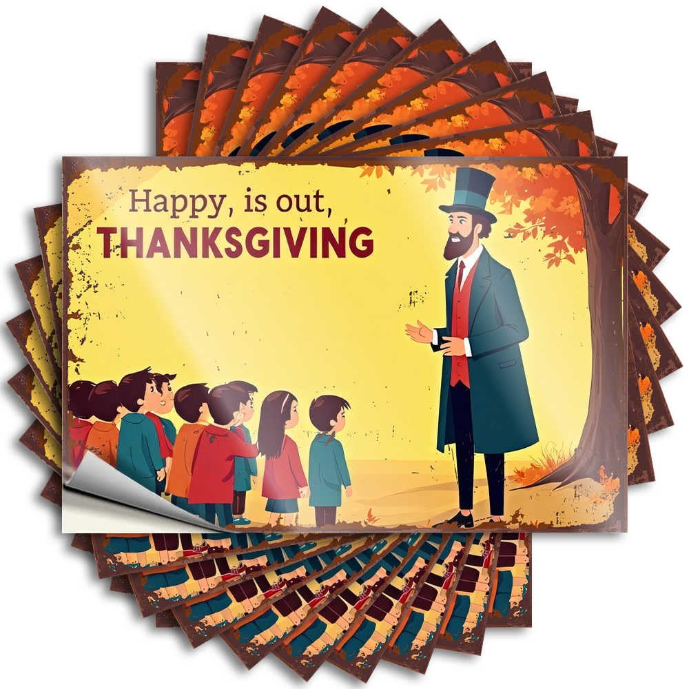 Fzfn Colour Decals Bookish, Silicone Hard Thanksgiving Celebration: A Man In Top Hat Speaks To Children | Retro(12X18cm)