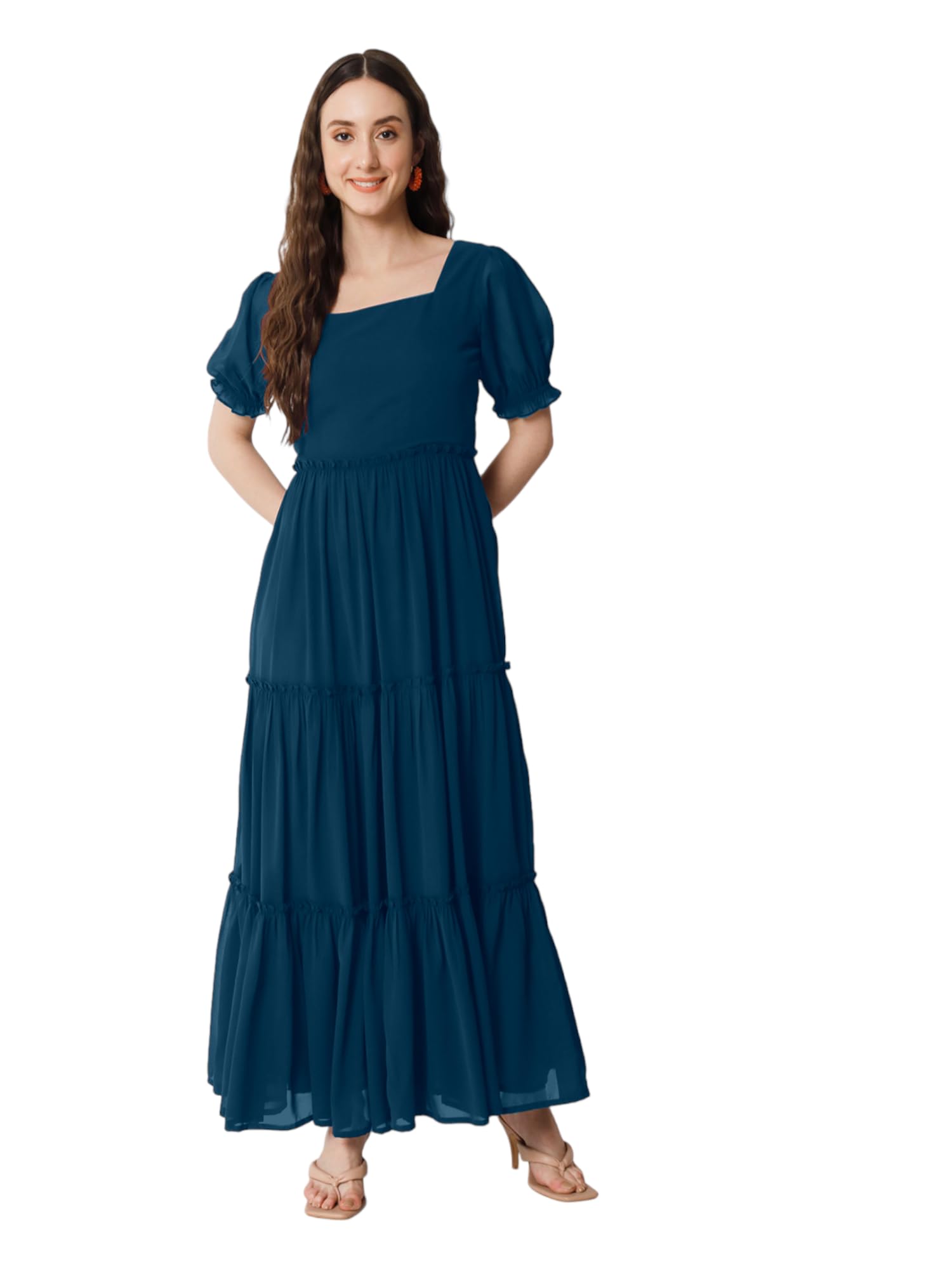 Femvy Designer Georgette Solid Gown for Women 761