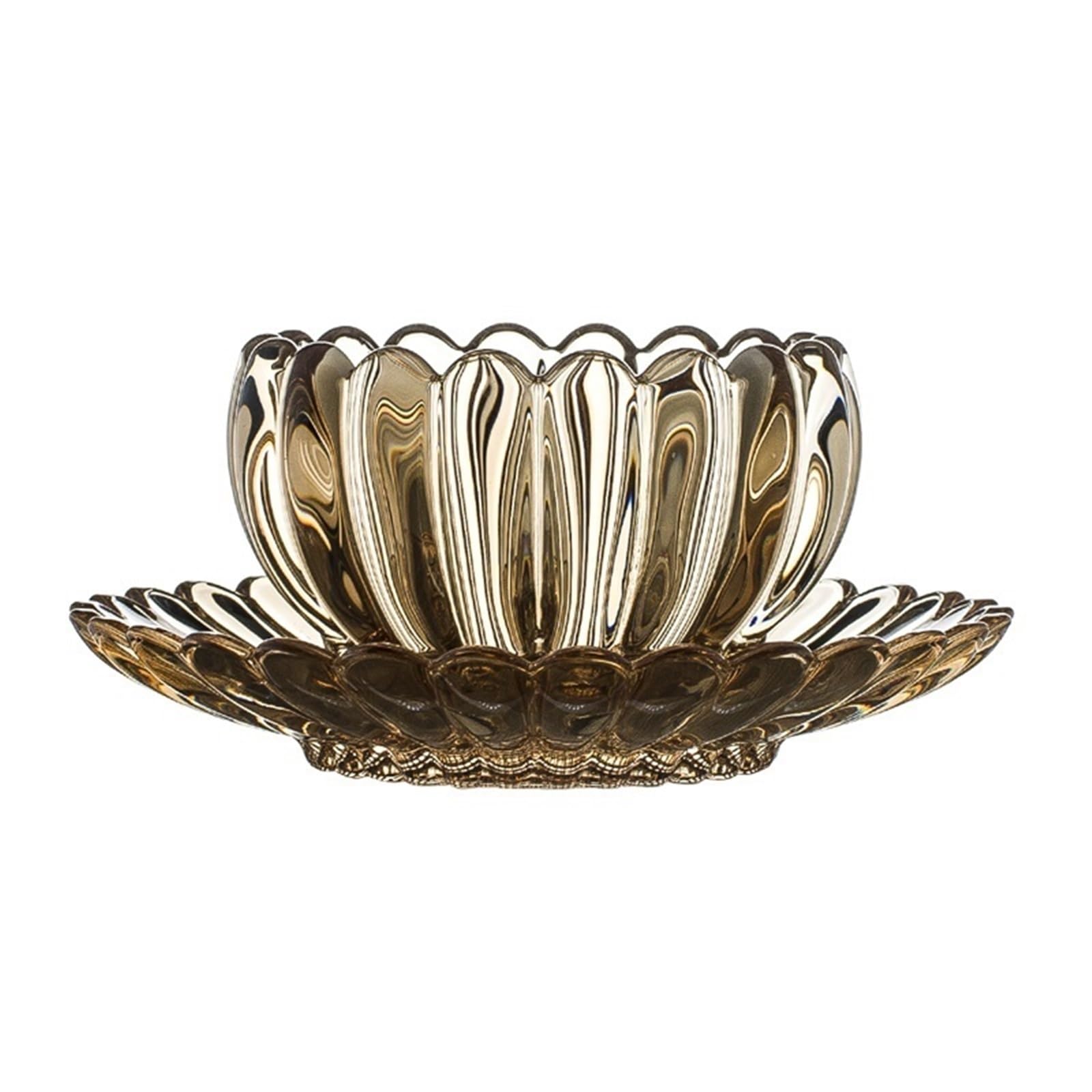 Copa de vidrio con rayas en relieve y plato de alta transparencia