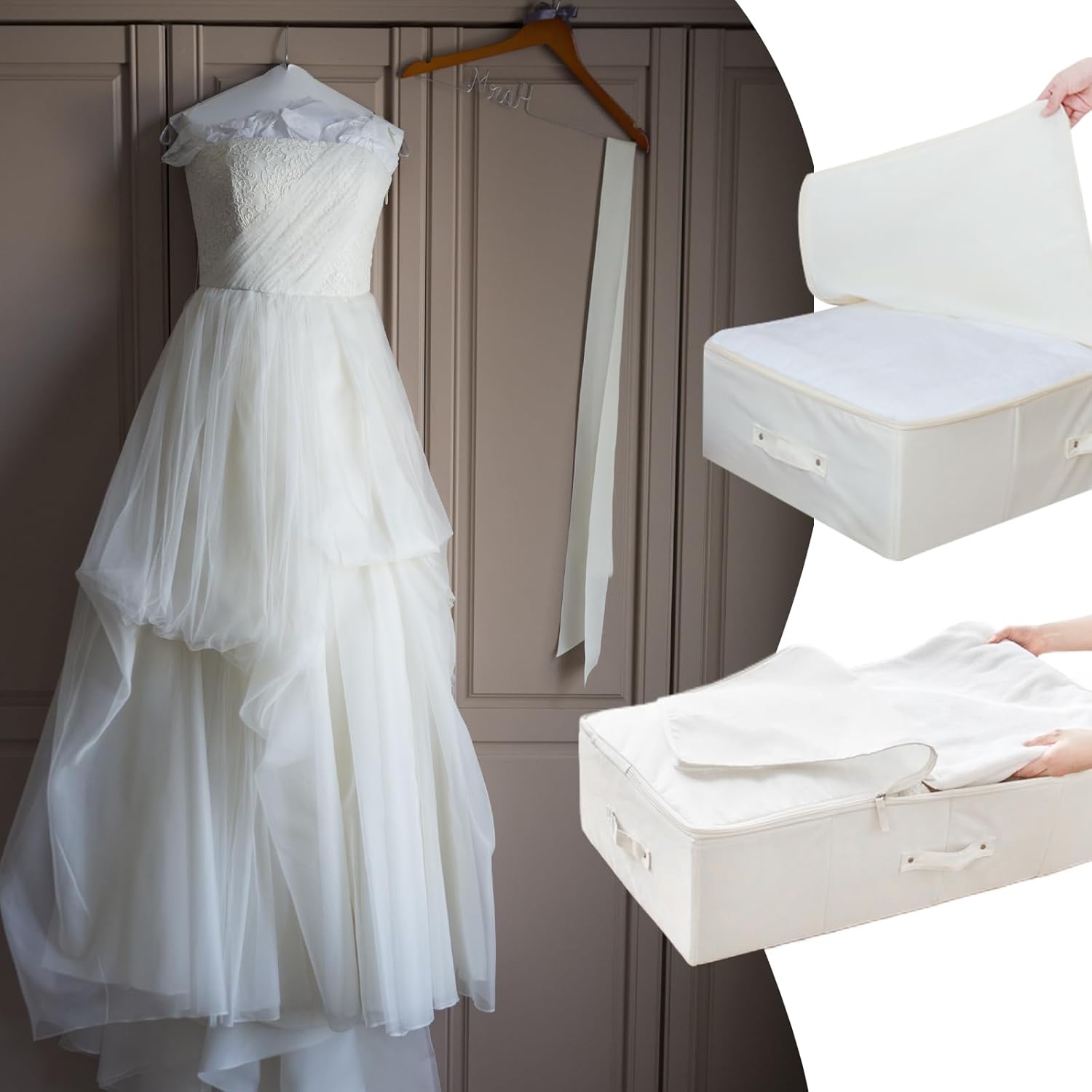 Wedding Dress Garment Bag Storage Boxes Preservation Box Dustproof Moisture Proof Zipper Wedding Keepsake Box with Handle for Under Bed Closet, fdl-hunshabox0228