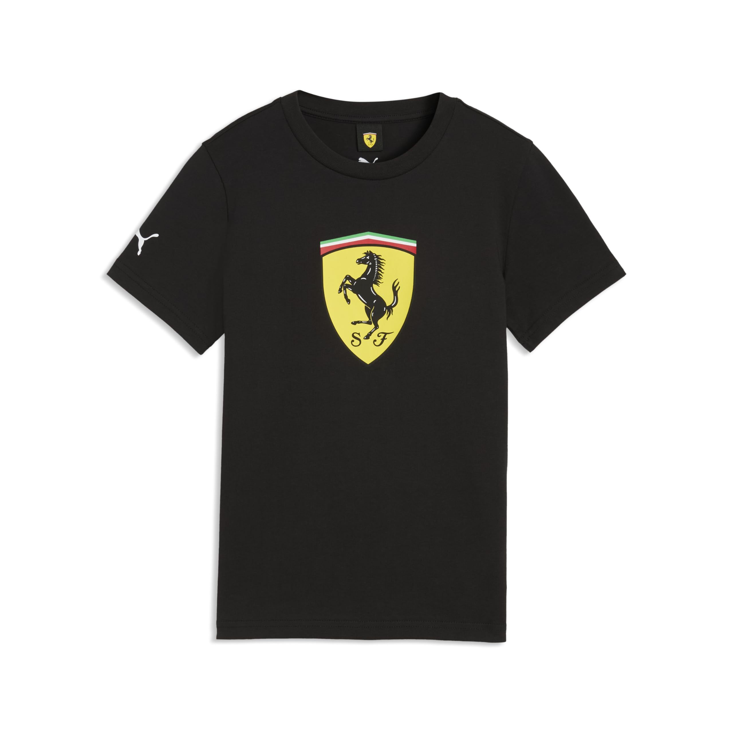 PUMA Scuderia Ferrari F1 Kids' Tshirt with Large Scudetto Shield Logo - Black - Size: 11/12 Years