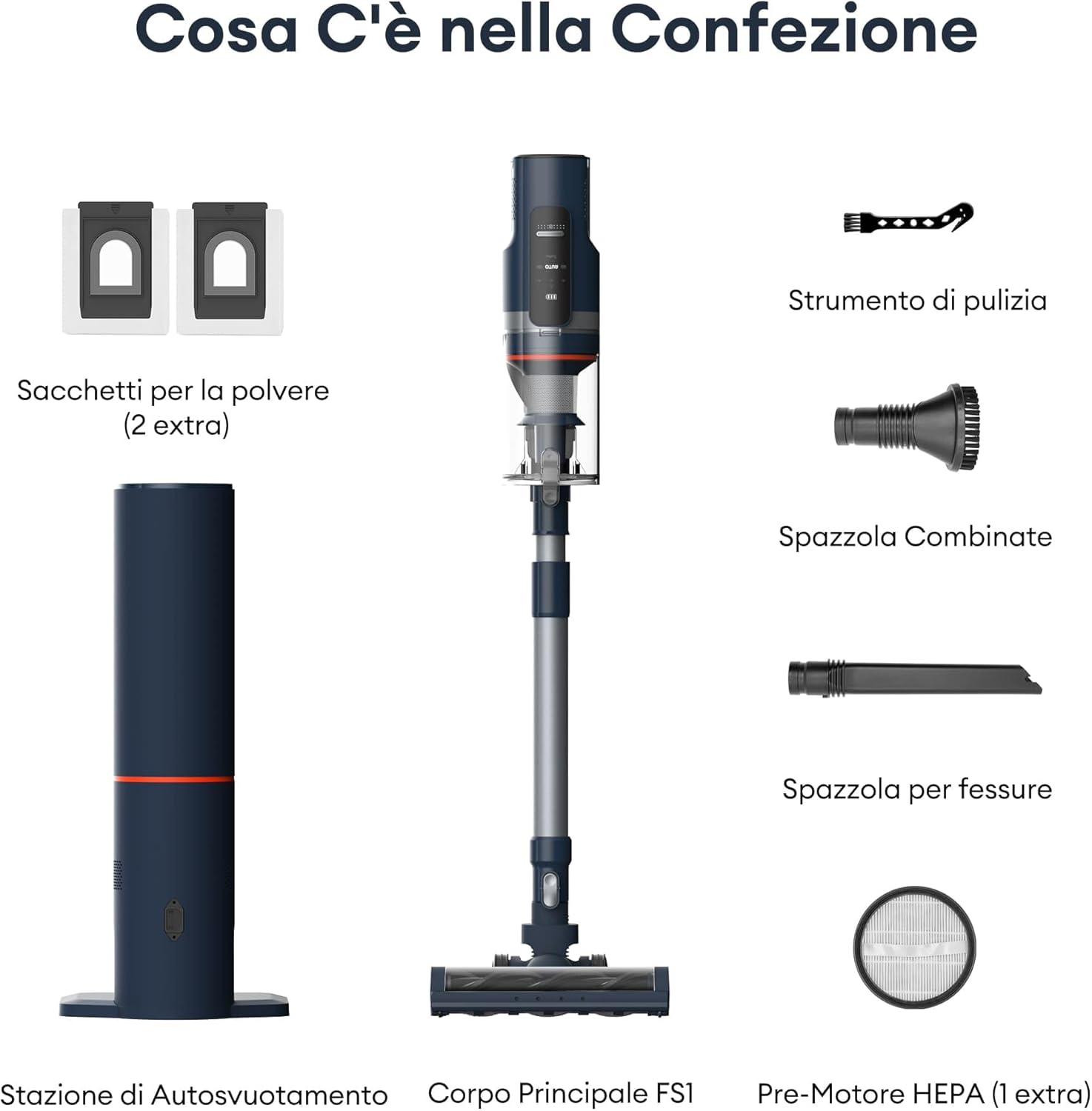 Ultenic FS1 Aspirapolvere Senza Fili, 30000Pa, 450W, Autonomia 60 Min, Svuotamento Automatico, Scopa Elettrica, 660 ml, Filtrazione a 5 Fasi, Modalità Turbo, Adattamento Multi-Accessori Ultenic FS1 Aspirapolvere Senza Fili, 30000Pa, 450W, Autonomia 60 Min, Svuotamento Automatico, Scopa Elettrica, 660 ml, Filtrazione a 5 Fasi, Modalità Turbo, Adattamento Multi-Accessori