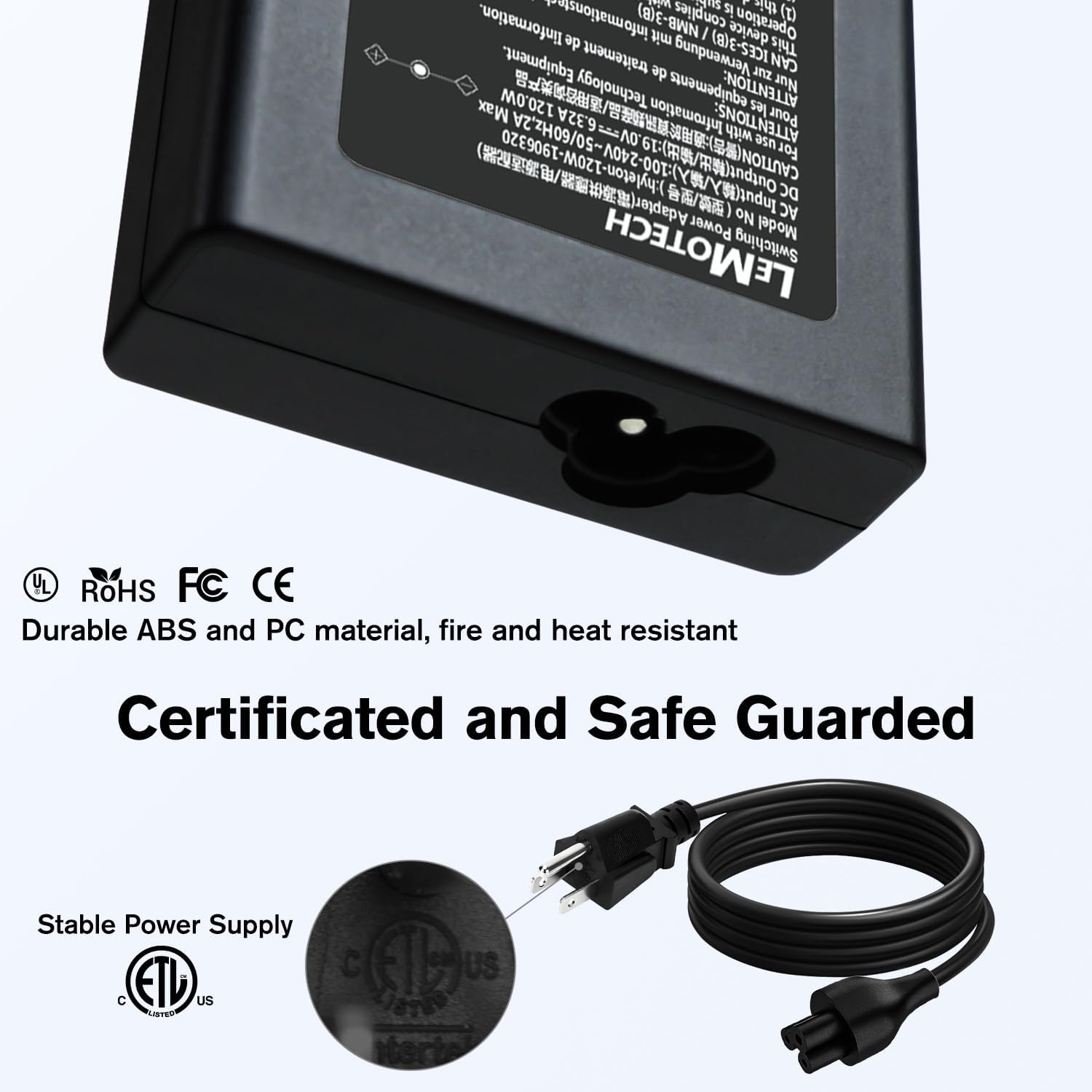 LeMotech 19V 120W UL Listed Charger for Mini PC GEEKOM Mini IT13 Replacement Charger for ACEMAGICIAN AD08 Desktop Computer Adapter Connector Type 5.5x2.5mm Power Supply Cord Charger