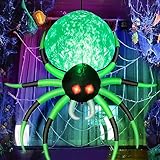 8 FT Halloween Inflatable Spider Decorations, Blow Up Hanging Spider Outdoor Decorations with LED Rotating Flame, Giant Green Spider for Windows Roof Gates Halloween Party Garden Yard Lawn Patio Doors