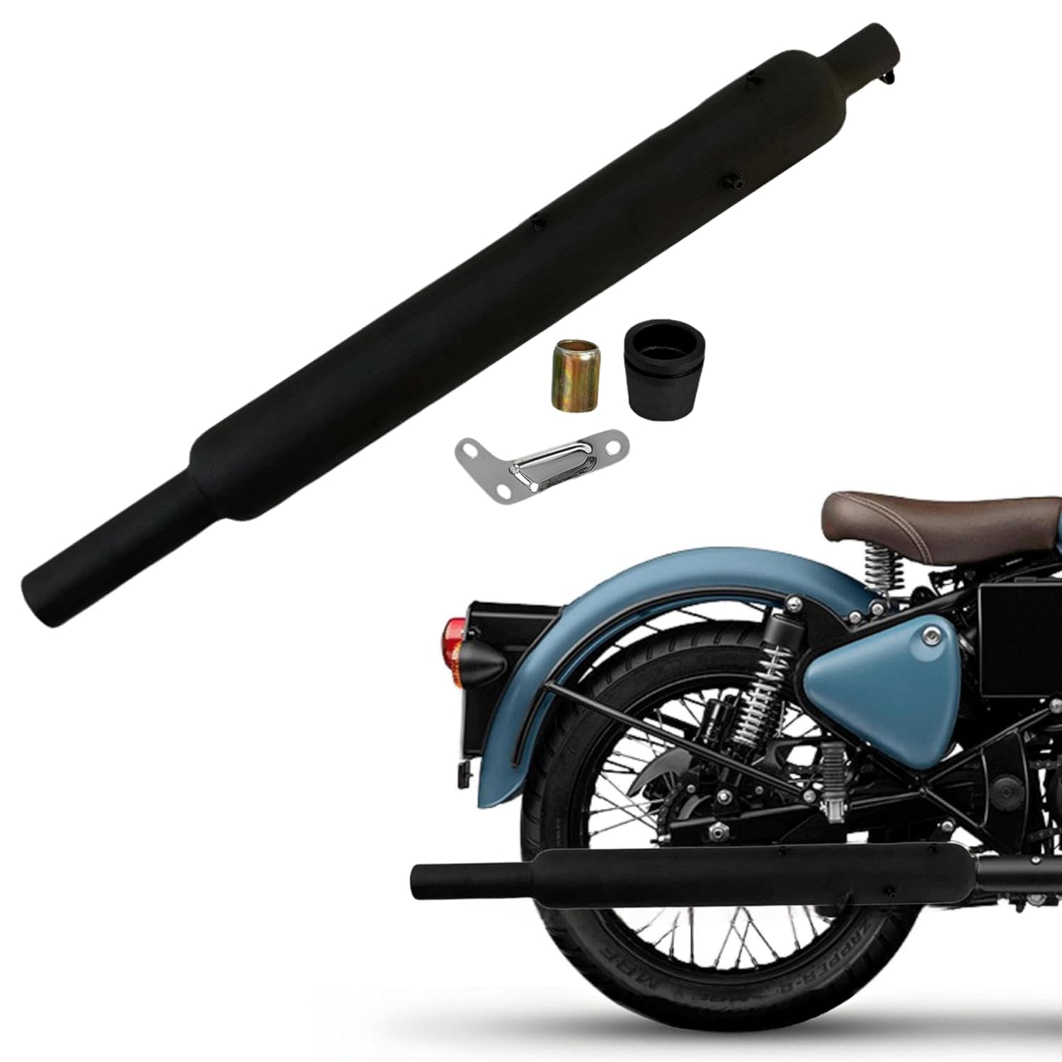 RBP Long Punjab Silencer Free Flow For Loud Sound For Royal Enfield Classic 350-500cc, Bullet Standard 350-500cc, Thunderbird 350-500cc Electra 350cc. (BS3-BS4, Black)-image-15