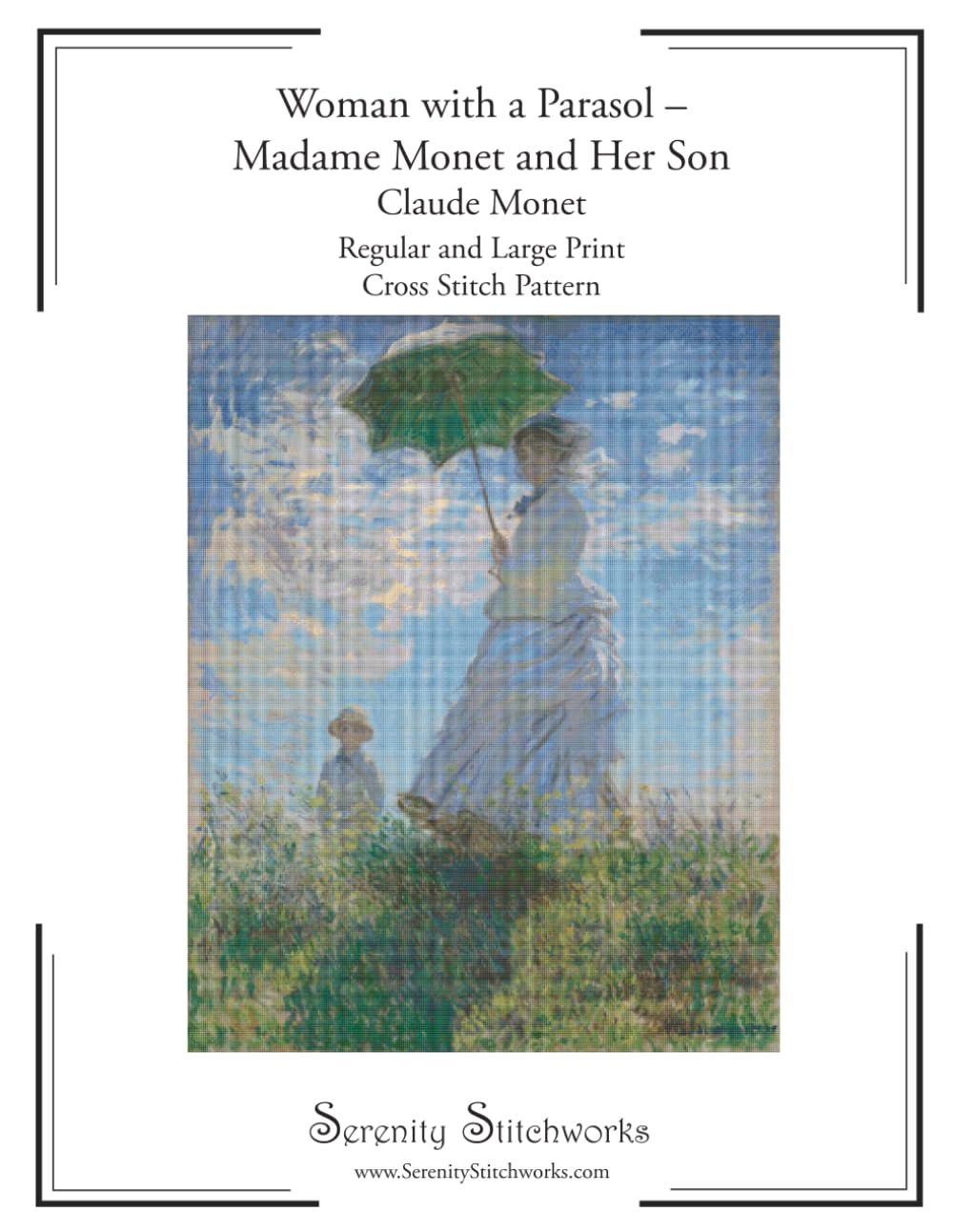 Woman with a Parasol – Madame Monet and Her Son Cross Stitch Pattern – Claude Monet: Regular and Large Print Cross Stitch Pattern