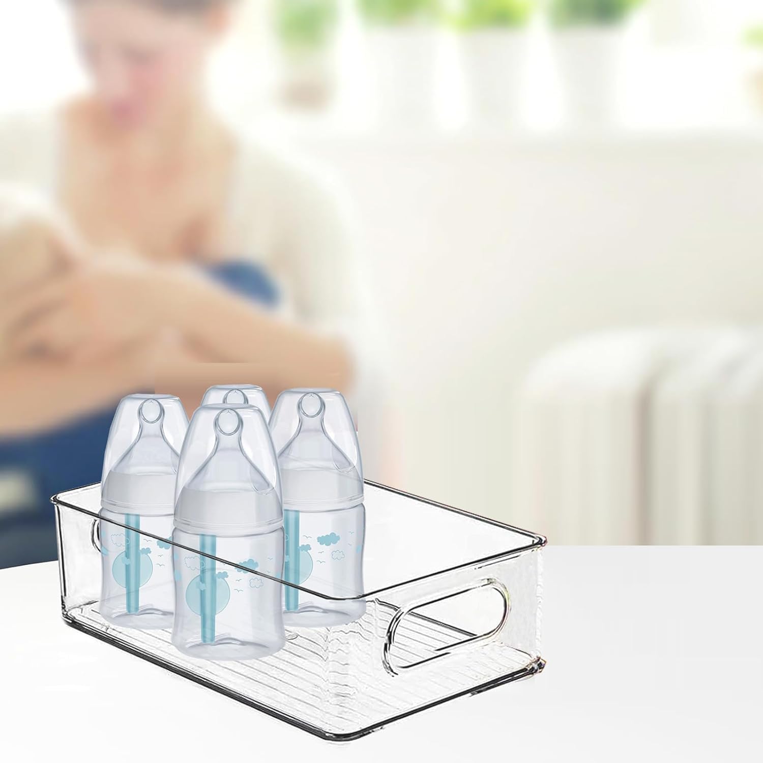 Baby Bottle Organizer, Plastic Storage Center for Baby Bottles and Food Jars, Portable Nursery Storage Plastic Baby Organizer,Convenient Storage Center for Kitchen Cabinet, Refrigerator&Countertop-2PC