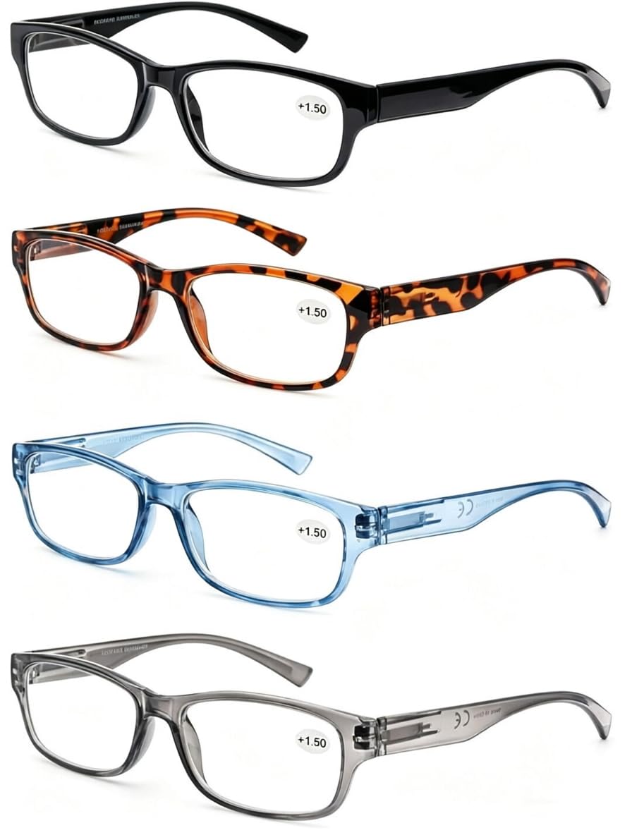 MODFANS Set of Reading Glasses 2.25 Men Women Readers Glasses with Comfortable Spring Hinge Classic Look Eyeglasses for Reading with Pouch