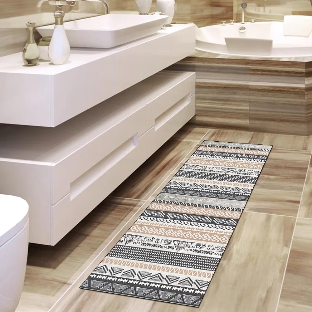 Tappeto runner per corridoio, cucina, antiscivolo, 80 x 160 cm, stile boho, grigio, decorazione per la casa, lavabile, lungo, per corridoio, camera da letto, corridoio