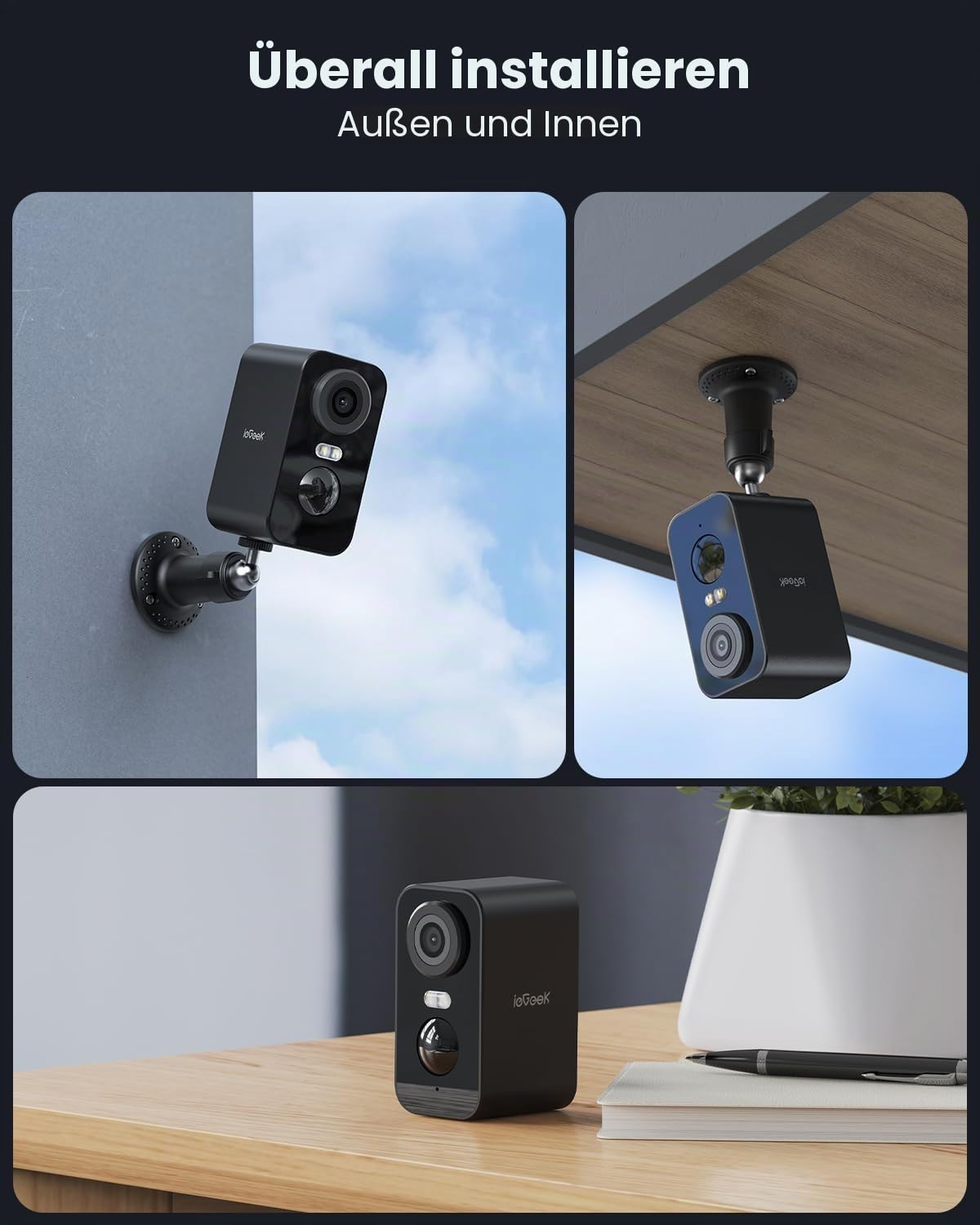 ieGeek 2K Überwachungskamera Aussen Akku: Kabellose WLAN Überwachungskamera außen/innen mit farbige Nachtsicht，PIR-Bewegungserkennung，Lange Zeit Standby，Cloud/Speicherkarte，2-Wege Audio，Schwarz