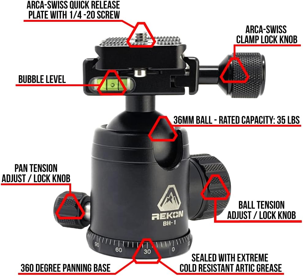 REKON Outdoor Gear™ CT-1 Carbon Fiber Tripod with BH-1 Ball Head, VM-1 VICE Mount, and RTA2 Picatinny to to ARCA-Swiss Mount