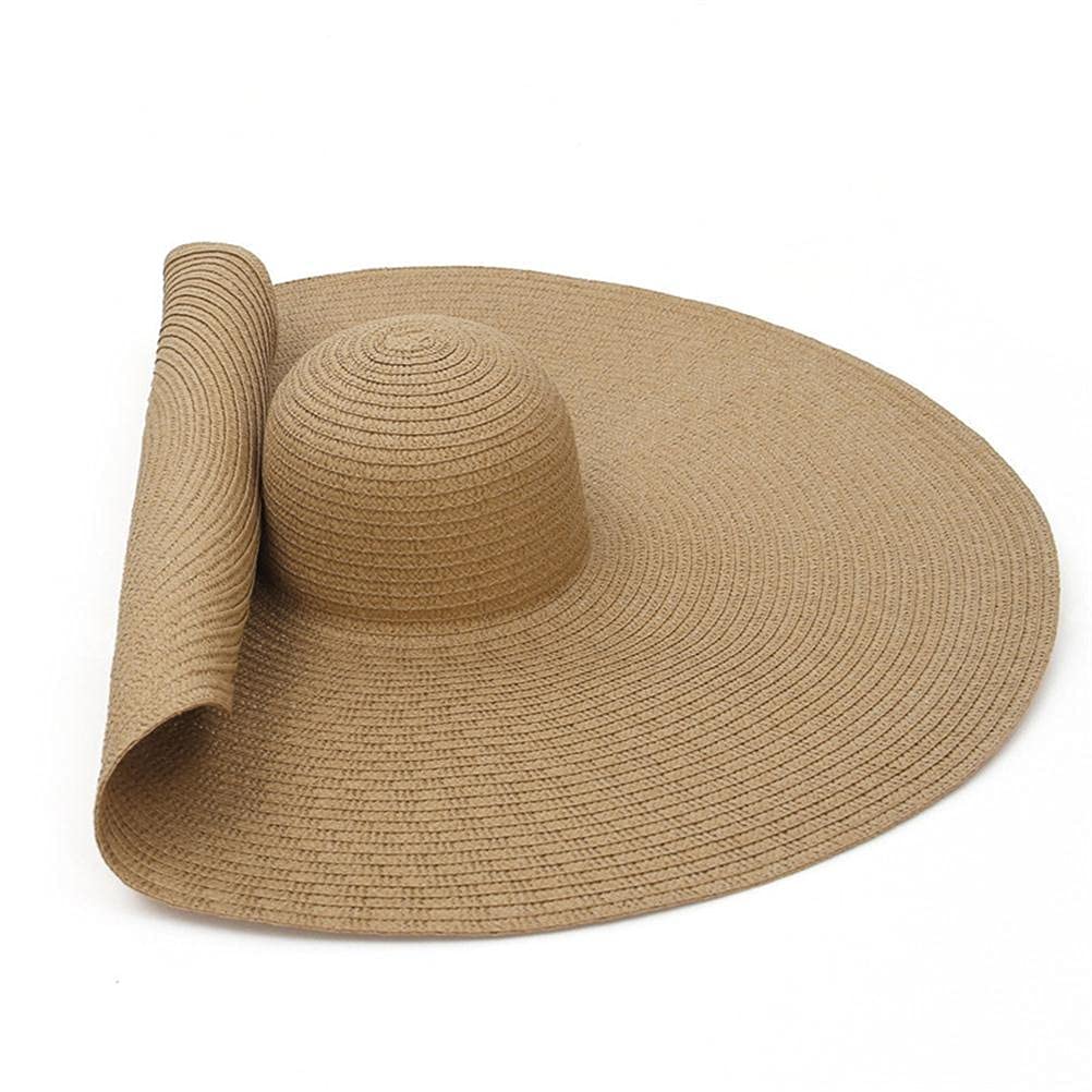 Sombrero de paja grande para mujer, sombrero de paja para el sol con ala ancha, sombrero de verano anti rayos UV, plegable (56-58 cm)