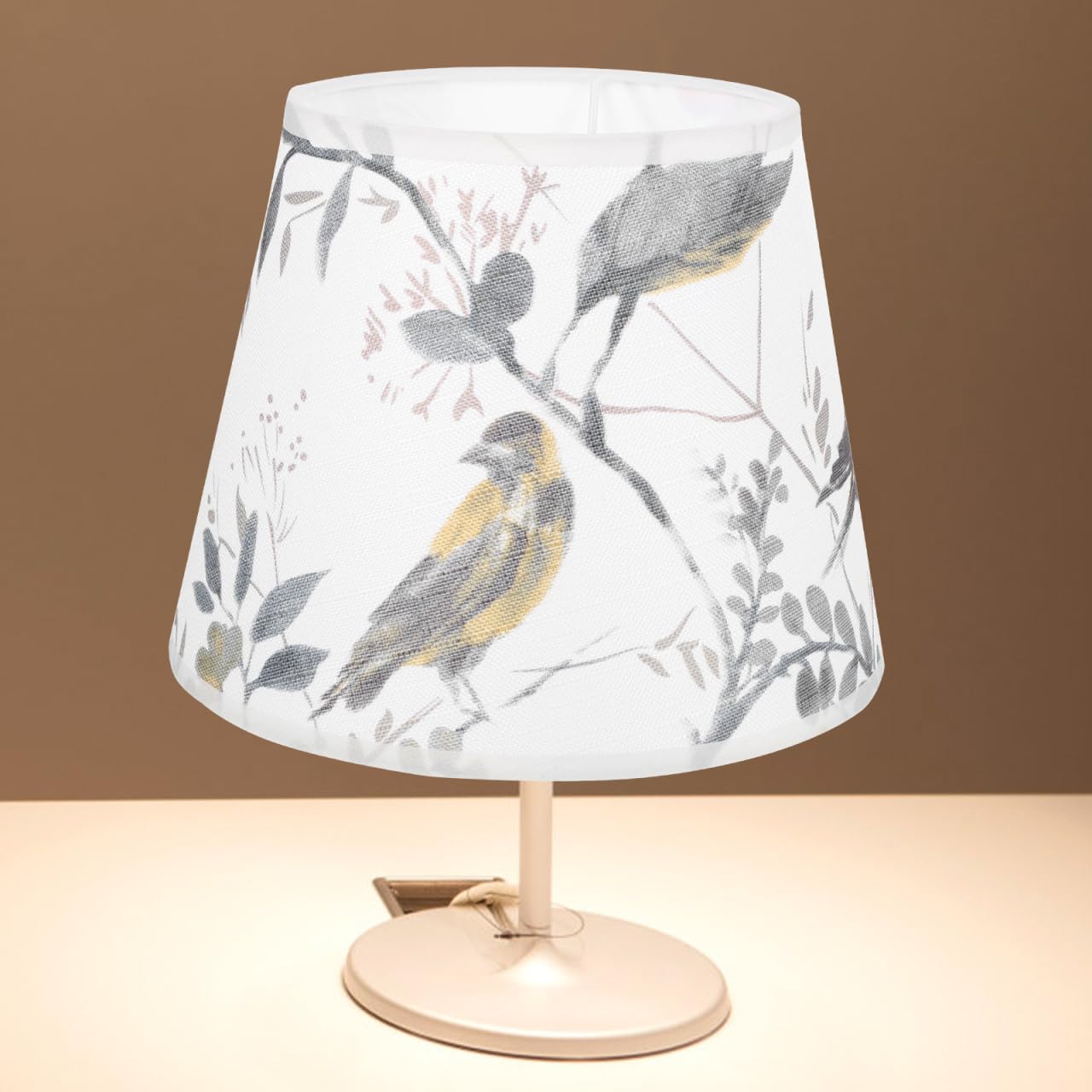 Tofficu Flower and Bird Fabric Lampshade Birds Printed Large Lampshade for Table Lamps Shade Fabric Patterned Lamp Shade Animal Patterned Table Material Decorative Retro Decor Metal - Image 4