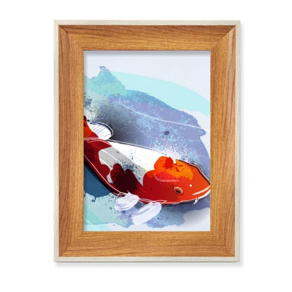 Cadre photo poisson aquarelle japon bois de bureau