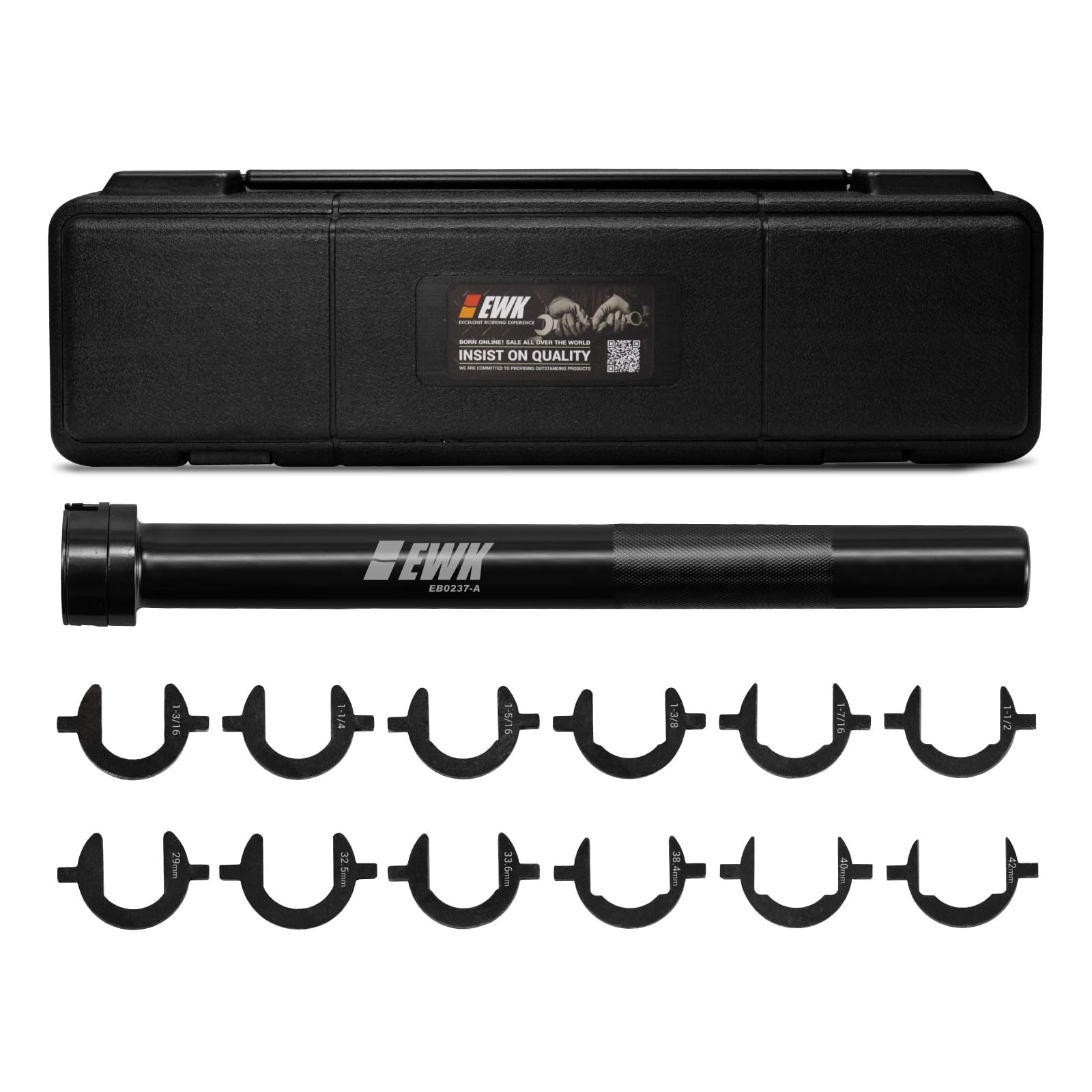 EWK 13 Pcs Inner Tie Rod Removal Tool Kit, Includes 12 SAE & Metric Crowfoot Adapters for Removing & Installing Tie Rods on Most Cars, Trucks & SUVs