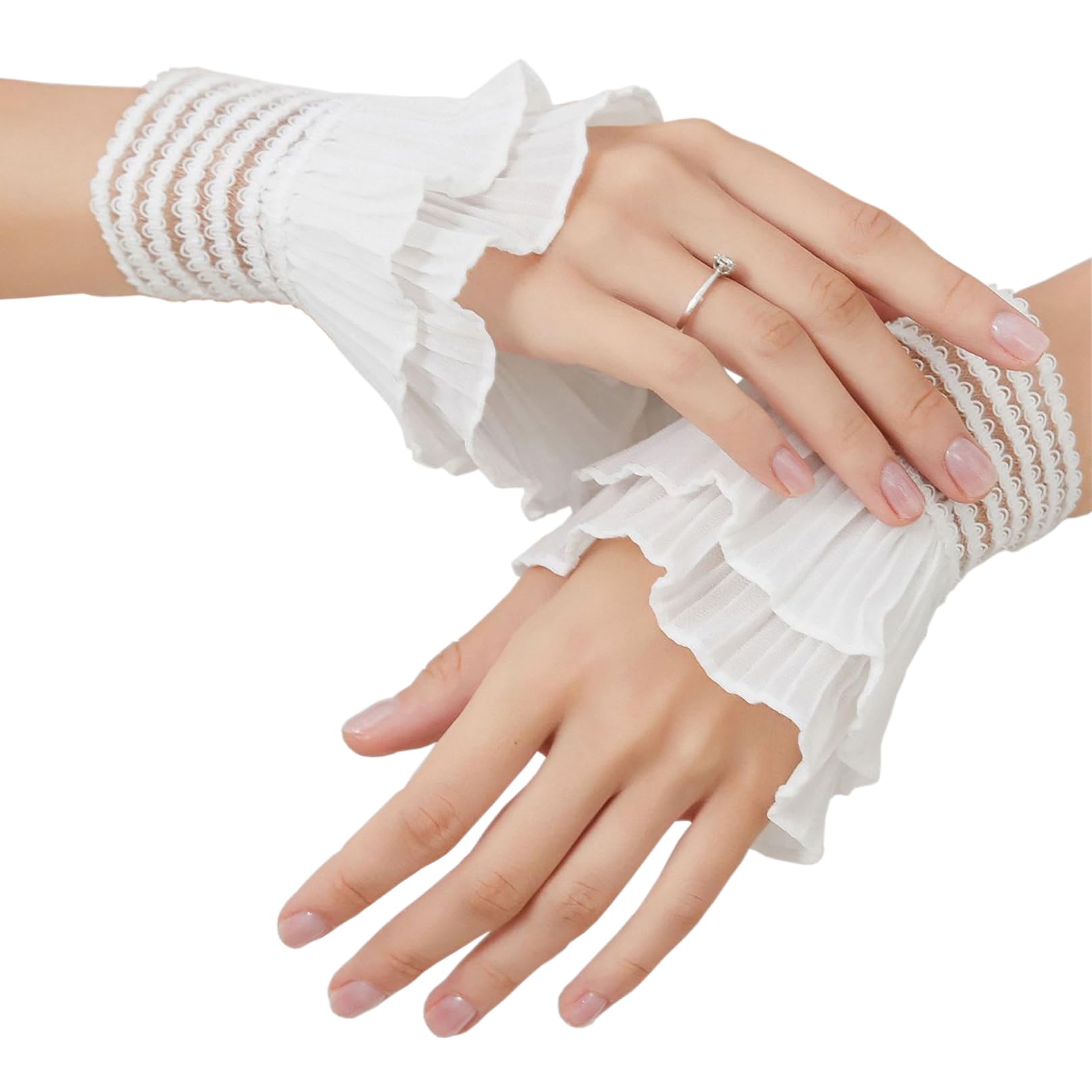 Wrist Cuffs for Women, Ruffled Fake Sleeves Elastic Detachable Arm Cuffs for Sweater Blouse Coat