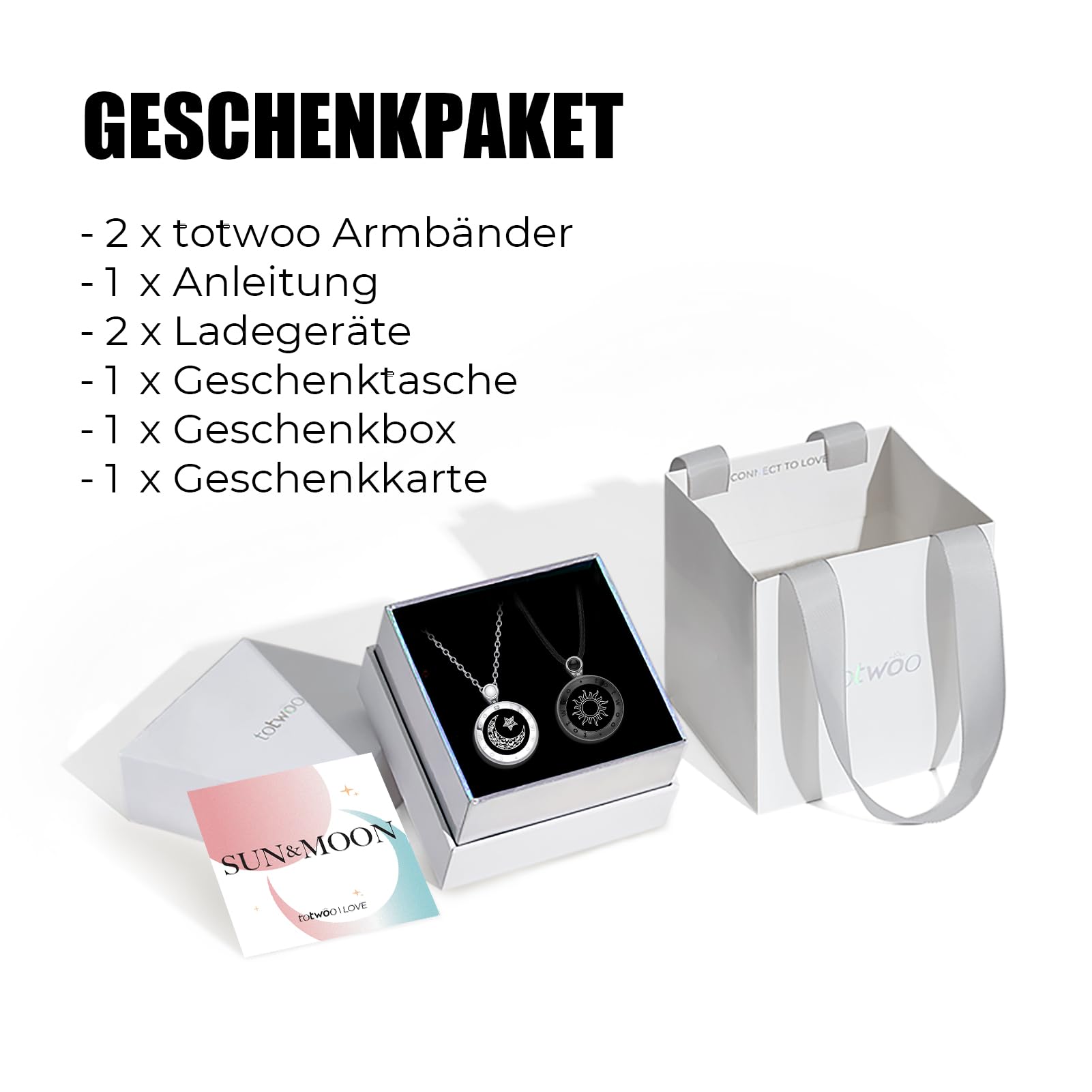 TOTWOO 2 Stück Pärchen Halskette mit Bluetooth-Kopplung für Herren/Damen/Paare Ketten für sie und ihn Fernbeziehungs Geschenke Freundschaftskette Männer Kette Intelligente Verbindung Vibration Schmuck