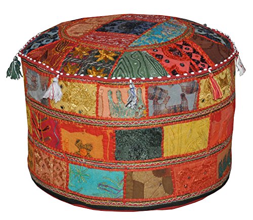 Bhagyoday Fashions Ethnic Decorative Pillow Decor, Indian Pouffe, Round Pouf,Boho Foot Stool, Bohemian Floor Ottoman,Comfortable Floor Cotton Cushion