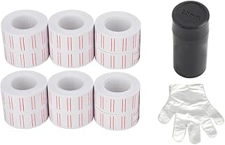 MFLABEL 12 Rolls 7200 White Price Gun Labels for Mx-5500 - with Double Red Line Visibility, Refill Ink Roll & Disposable Gloves for Easy Loading