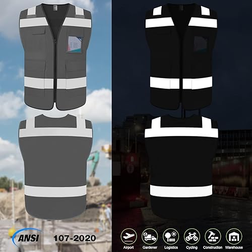 Miniatura 7 de TCCFCCT Chaleco de seguridad para hombres y mujeres, chaleco reflectante de 5 bolsillos para hombres y mujeres, chaleco duradero de alta