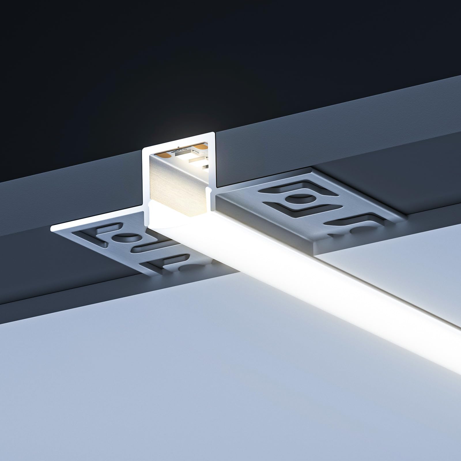 6 x LED Aluminium Profil 2 m (12 m) Led Trockenbau Profil led fliesenprofil für als 20 mm oder Dual Led Streifen/Led Leisten/Led Profil, with Milchig Weißer Abdeckung Endkappen - 55,5 x 14,9 mm