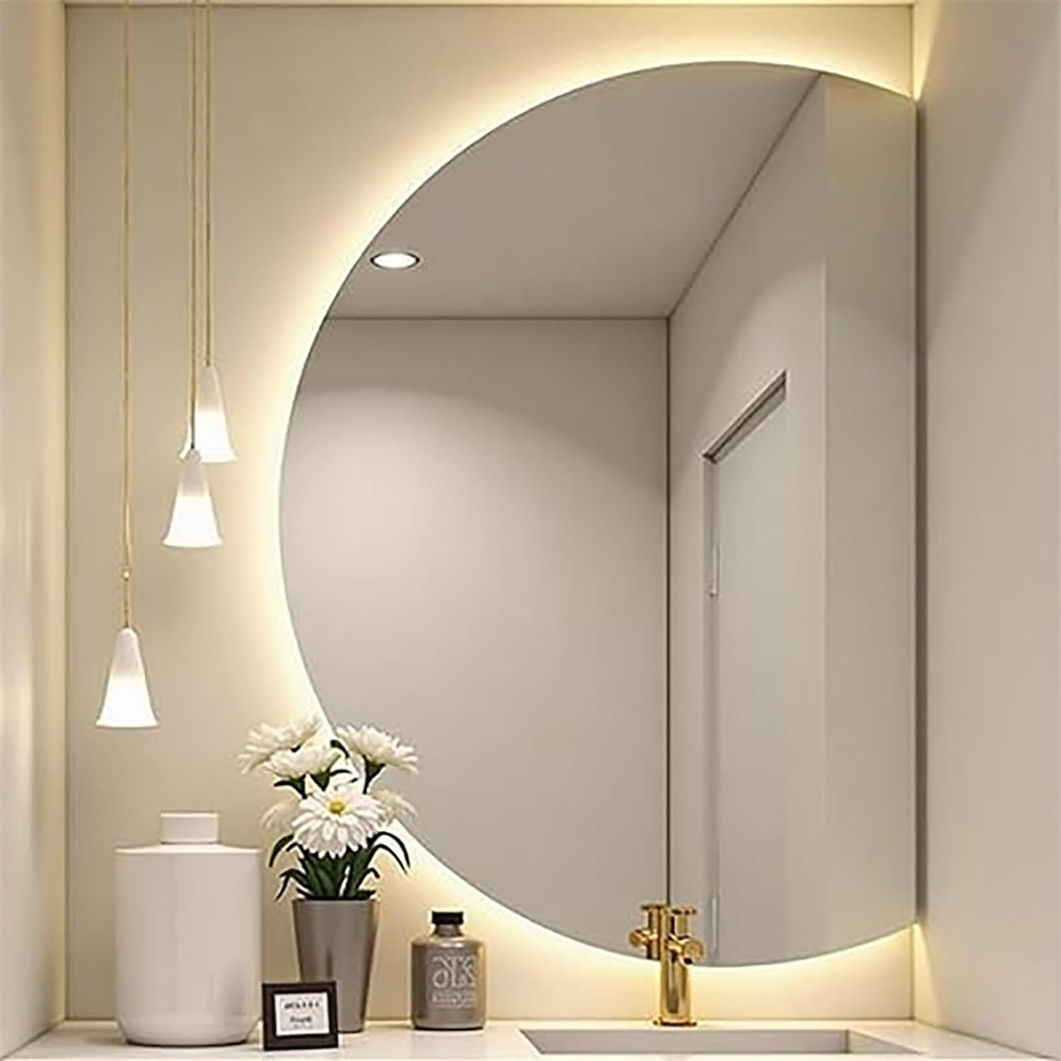 FGXHHS Bathroom Wall Mirror with Backlit Dimmable LED Illumination, Smart Anti-Fog Touch, Frameless Explosion Proof Design