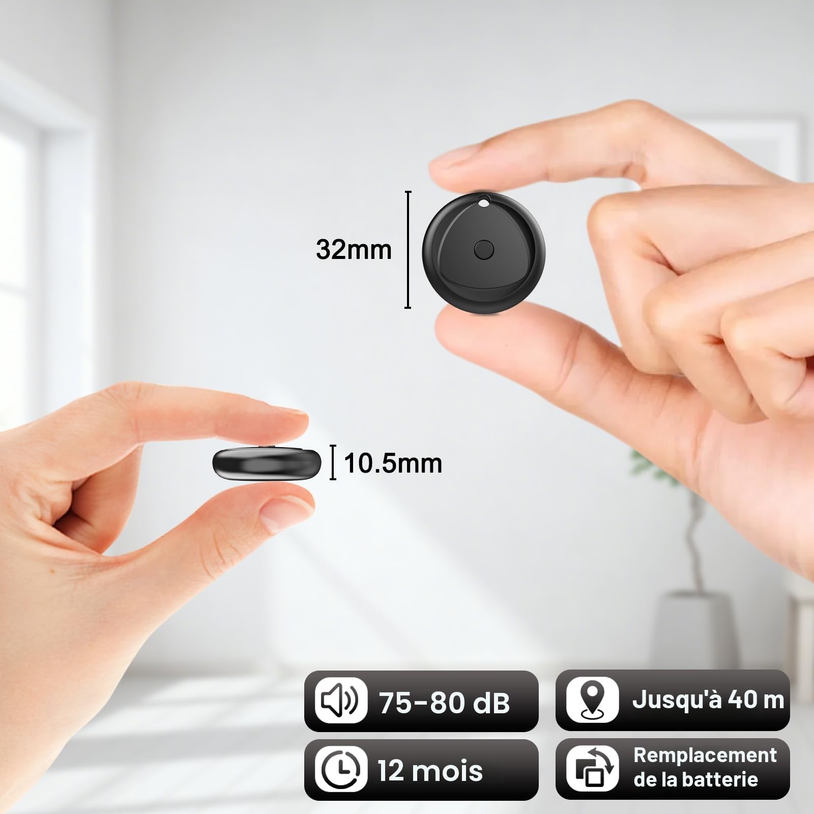 Air Smart tag avec étui, Traceur Lot de 4, Localisateurs d'objets Compatible avec Apple Localiser (iOS Uniquement), Étanche IP68, 80db, Autonomie de 365 Jours, pour Valises/Clés/Sacs/Bagages, Noir