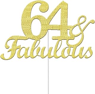 64 & Fabulous Cake Toppers Gold Glitter, Happy 64th Birthday Cake Topper Cheers to 64 Years Old Bday Decoration, Sixty-four and Fabulous Cake Decorations for 64th Birthday Anniversary Party
