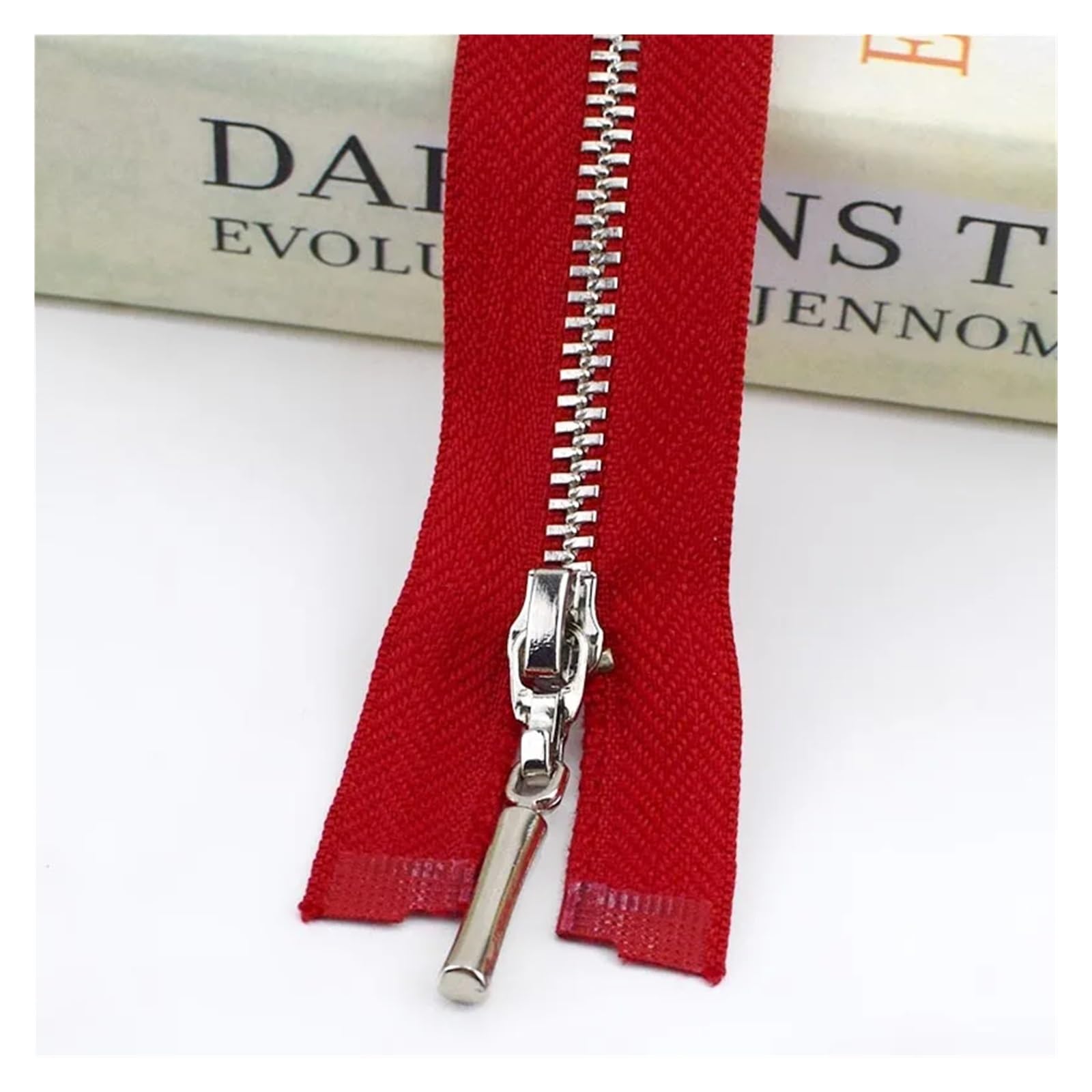 Duty Single Slider Zip, 3 Metal Zipper Silver Teeth Multicolor 15-70cm 2/5 Pcs(Red,OPEN-END-60CM-5PC)