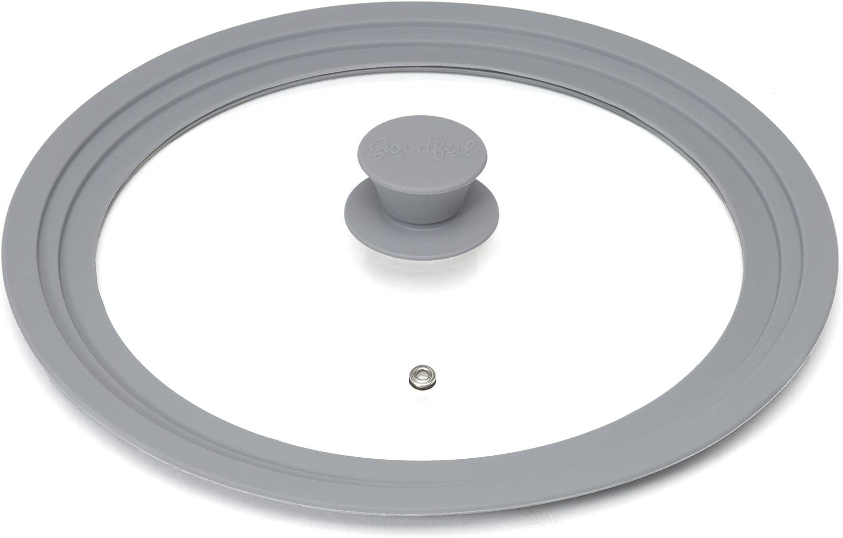 Goodful Universal Lid for Pots, Pans and Skillets, Tempered Glass Steam Vented, Graduated Silicone Rim Fits 9.5" to 12" Cookware, Replacement Top, Large, Cool Gray