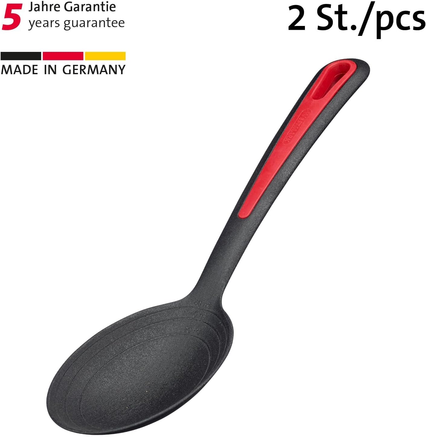 Westmark 296422E3 Salad and Serving Spoons, Large Spoon Recess Internal Scale: 20, 40 + 60 ml, Plastic, Gallant, Black/Red