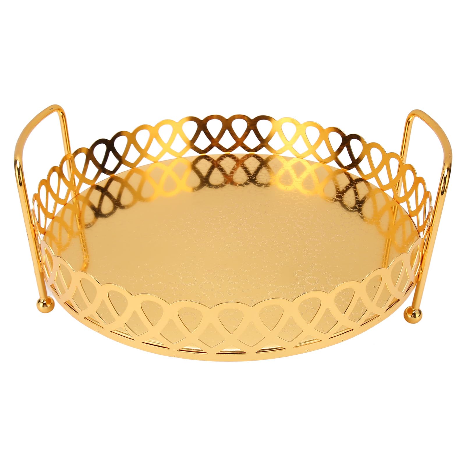 Tissting Vassoio Portafrutta Metallo Oro Maniglie Doppie Piedi Stabili 31cm