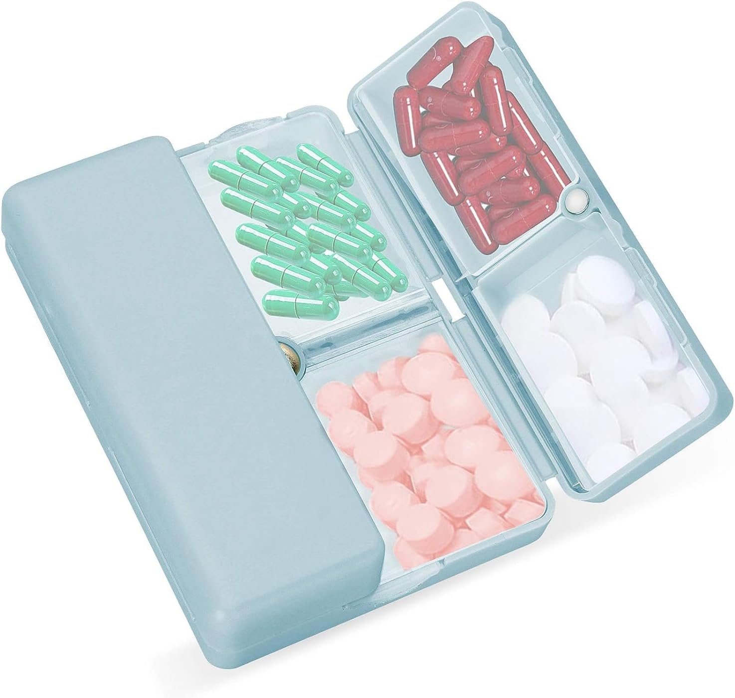 FYY Daily Pill Organizer, 7 Compartments Portable Pill Case Travel Pill Organizer, [Folding Design]Pill Box for Purse Pocket to Hold Vitamins,Cod Liver Oil,Supplements and Medication-Blue
