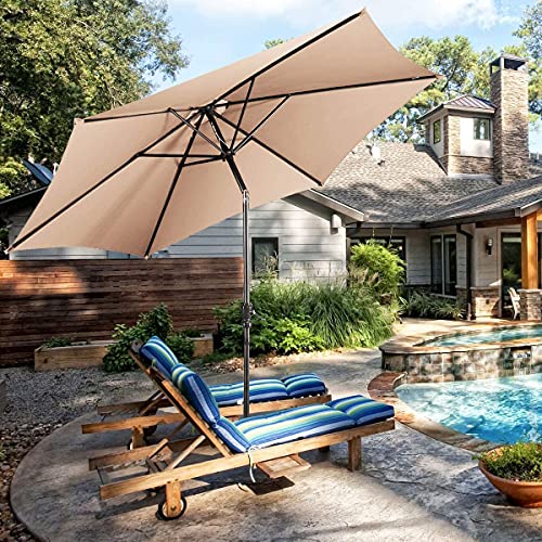 Giantex Patio Umbrella With Base Stand, 10Ft Market Umbrella With 59 Lbs Heavy-Duty Round Umbrella Stand, 180G Polyester Fabric & 6 Sturdy Ribs, Sun Canopy Umbrella, Outdoor Umbrella With Base Included Heavy Duty (Beige) #TOP1
