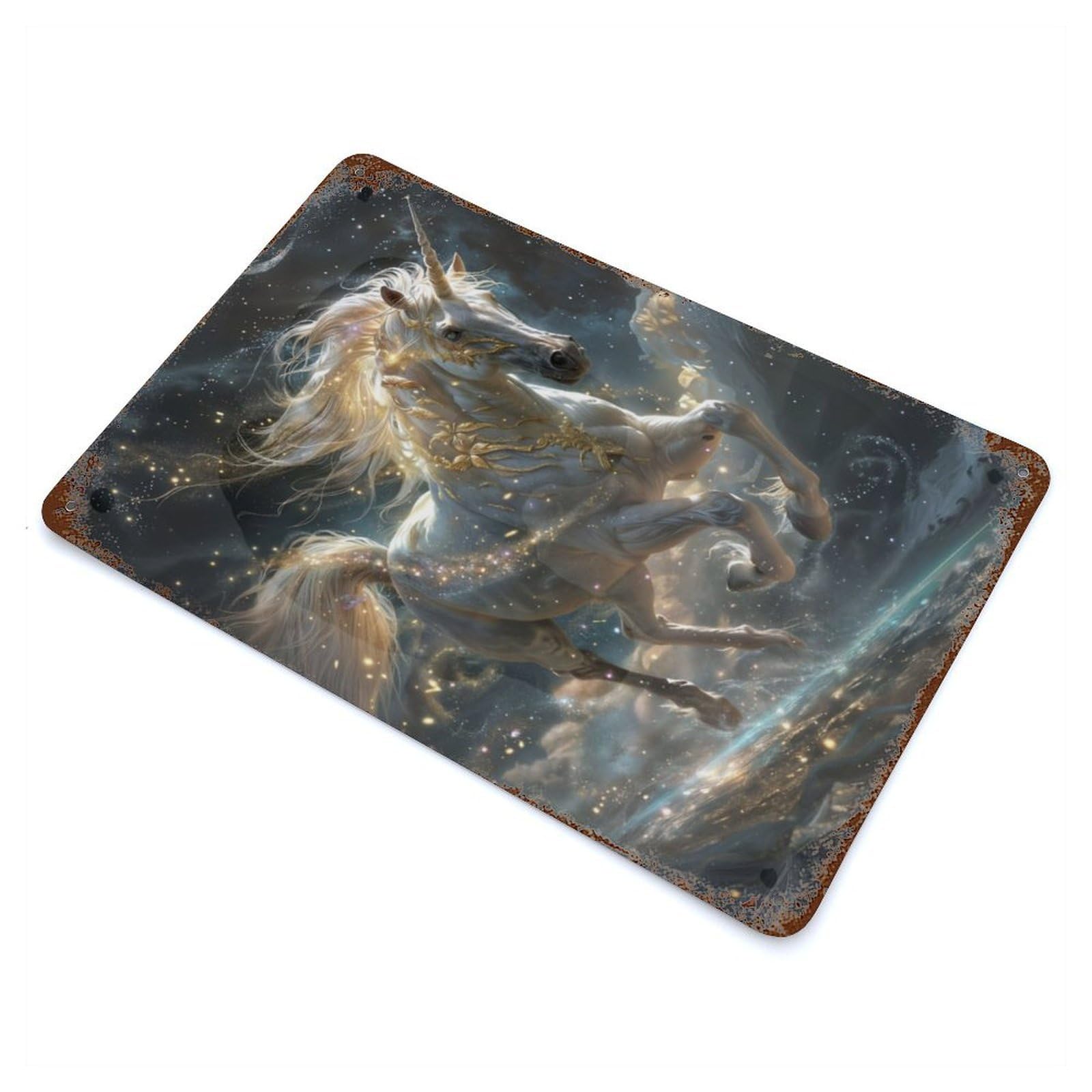 Unicorn Rust Effect Tin Sign 11.8"x7.9", Ideal for Garage, Bar And Workshop Decor