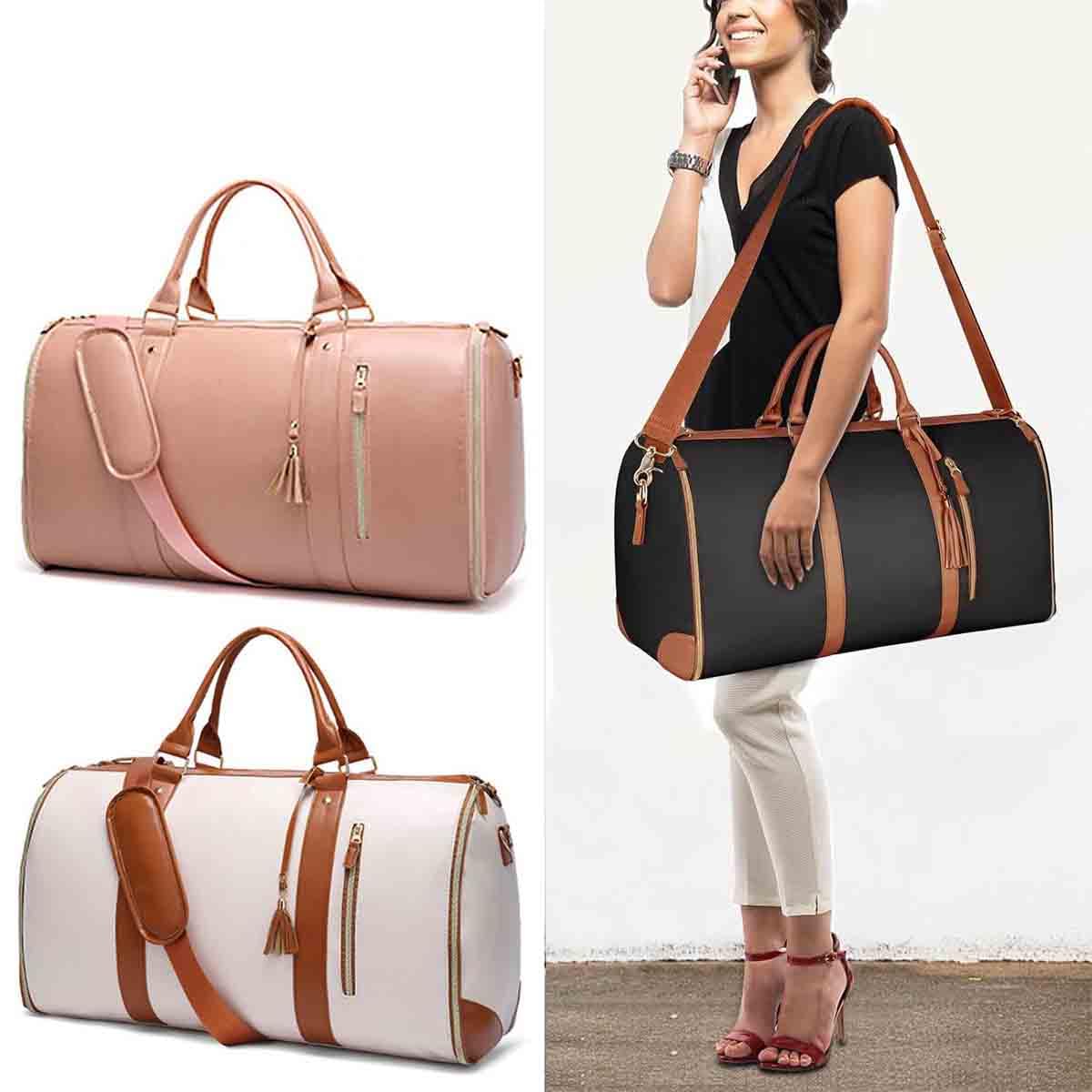 Borsa da viaggio pieghevole,Borsa da fitness all'aperto,borsone porta abiti convertibile,borsone impermeabile in pelle di grande capacità con tracolla staccabile (Bianco)