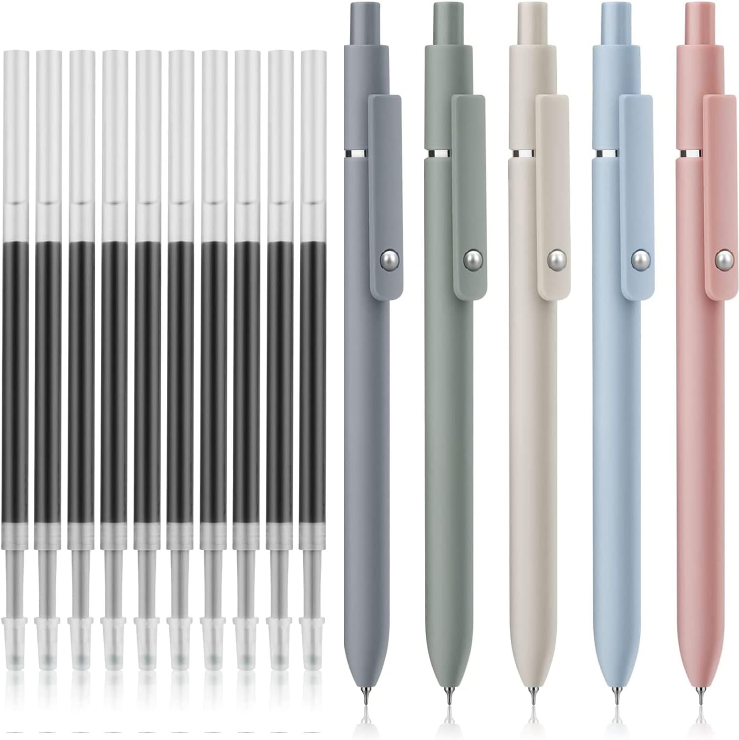 CAVLA 5 Pack Aesthetic Gel Ball Pens, Smooth Writing Pens with 10pcs