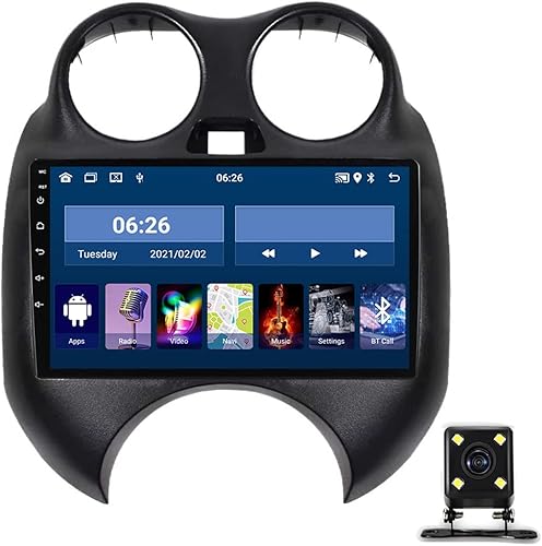 Receptor de audio estéreo de auto de 9 pulgadas con pantalla táctil doble DIN para Nissan Marzo 2010-2013 Radio FM Bluetooth MP5 con cámara de