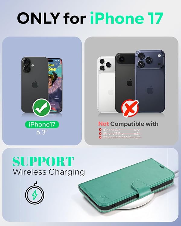 OCASE for iPhone 17 Wallet Case, PU Leather Flip Cover with Card Holder, RFID Blocking, Kickstand, Magnetic Closure, Protective Phone Case for iPhone 17 6.3-Inch 2025, Green by OCASE - Used condition - Image 2