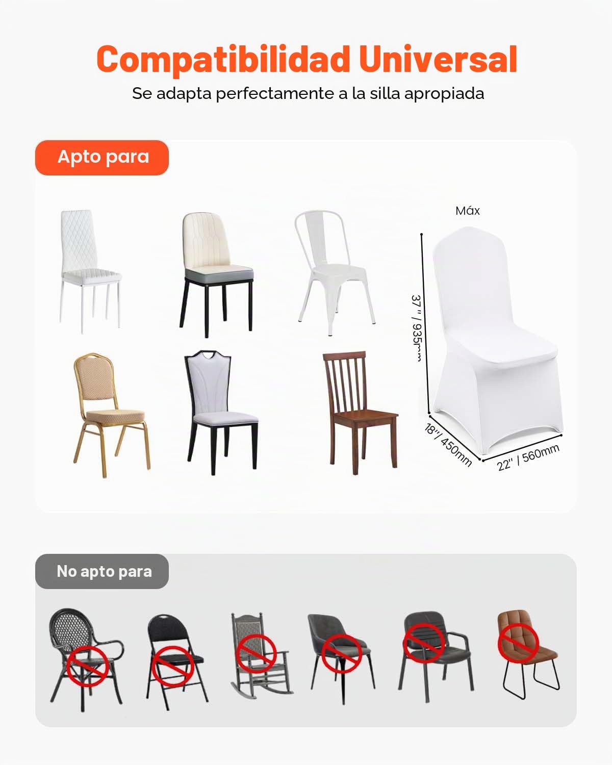 VEVOR Fundas Plegables de Elastano elástico para sillas, Fundas Protectoras universales Ajustables y extraíbles para Bodas, Vacaciones, Banquetes, Fiestas, Celebraciones, cenas (100 Unidades, Color