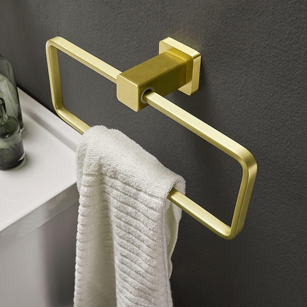 LSLYTQ Nordic Style Brushed Gold Towel Ring, Towel Rack, Bathroom Towel Hanging, Wall Mounted Square Towel Bar