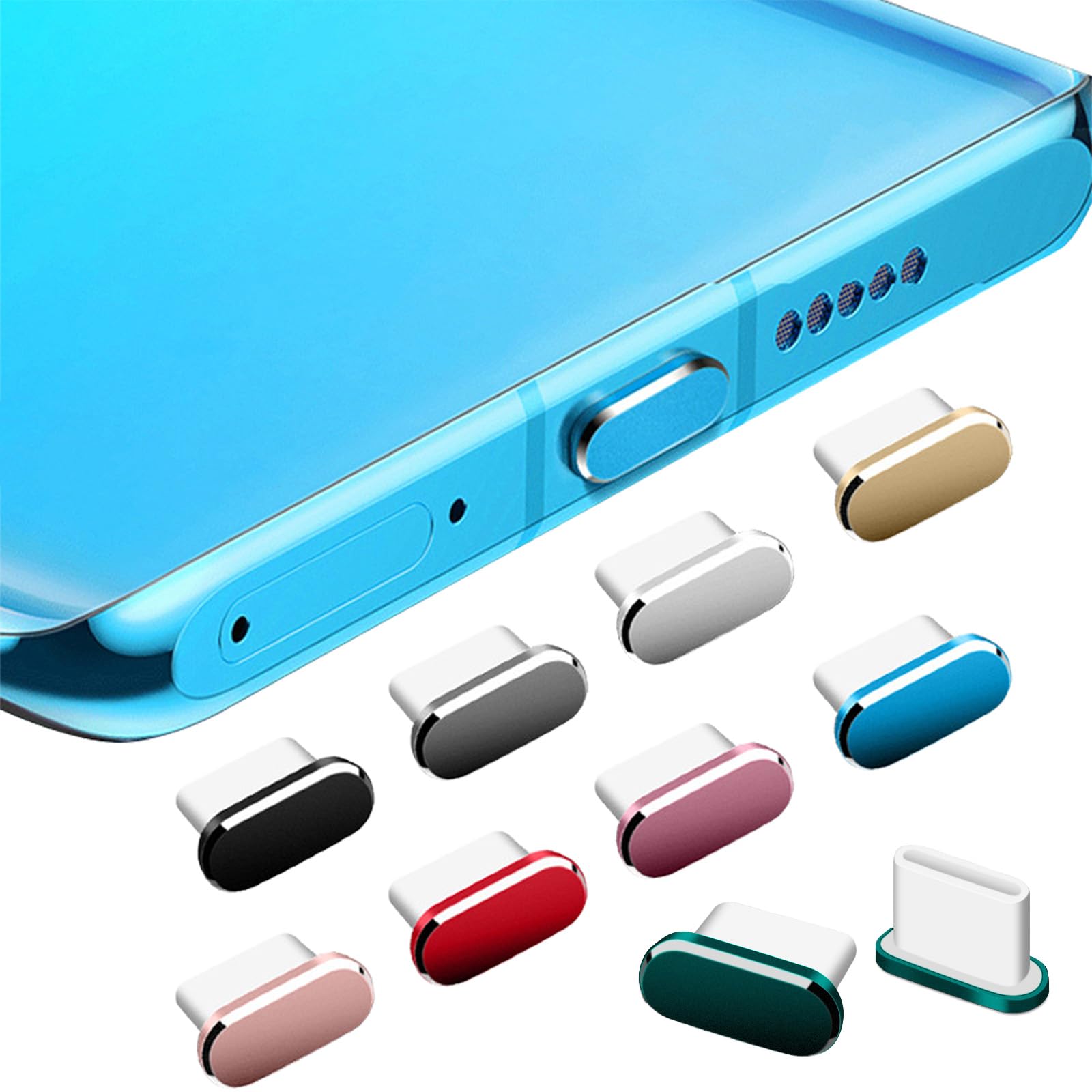 Aquafix タイプc キャップ usb-c キャップ 9個入り アルミニウム合金とプラスチック材質 排気口カバー 充電口 コネクタ 防砂 防塵保護カバー 防水防塵 抜き差し便利 スマートフォン用（9色）