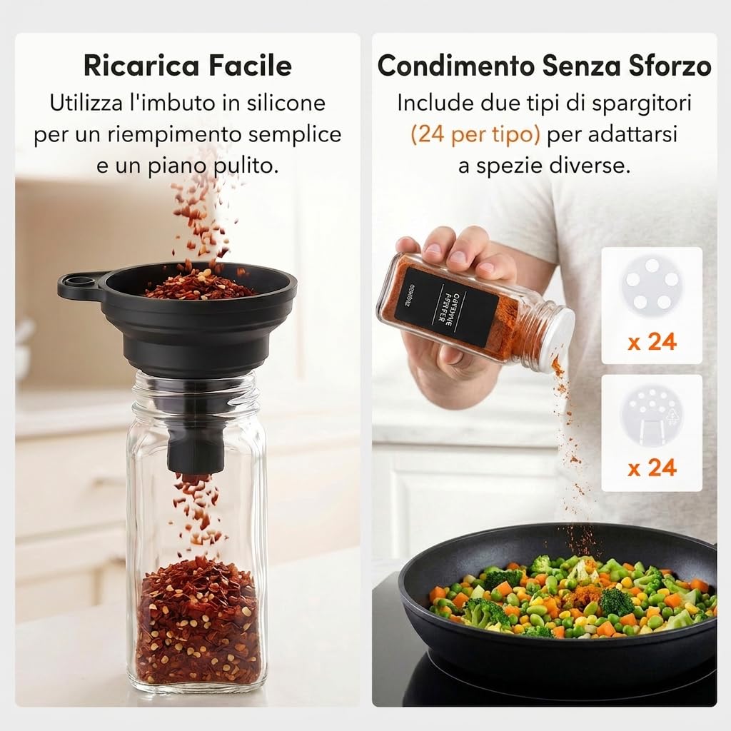 Lifewit Organizer Spezie per Cassetti 24 pezzi con 24 Bottiglie, Portaspezie Salvaspazio Regolabile e Combinabile per Cucina, Antiscivolante Porta spezie da Appoggio, Accessori Cucina Utili, Nero