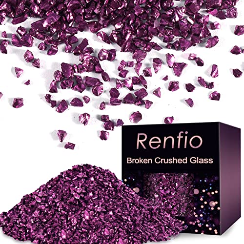 Renfio Paillettes en verre écrasé de 2 à 4 mm irrégulières, petites copeaux métalliques très brillantes pour loisirs créatifs, géode, résine, décoration de dessous de verre, 100 g - Violet Cover