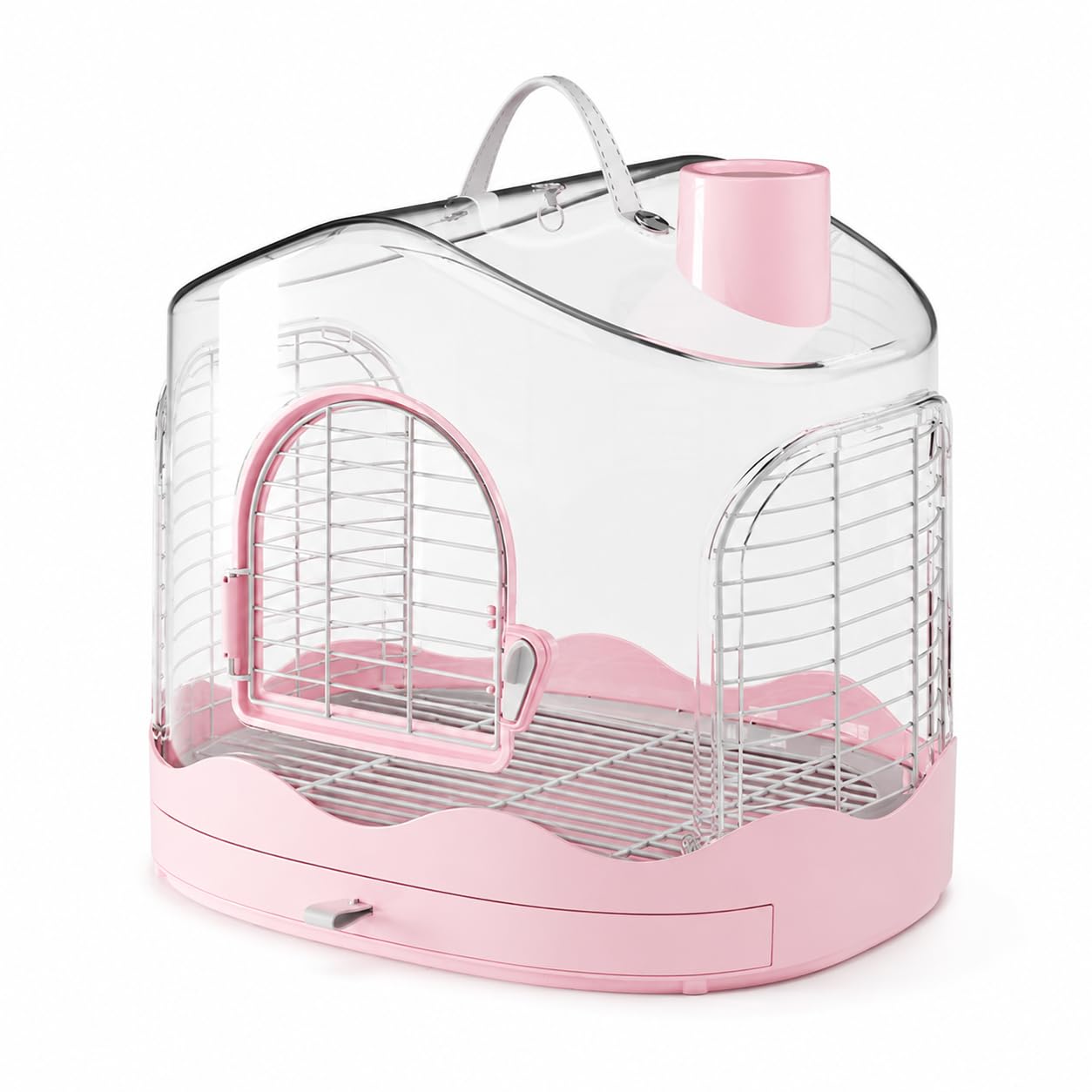 Gabbia Portatile per Uccelli Trasportino Voliera Trasporto Sicuro Design Leggero Compatto Sportello con Blocco Vassoio, Rosa, Gabbia per uccelli 986 - Rosa