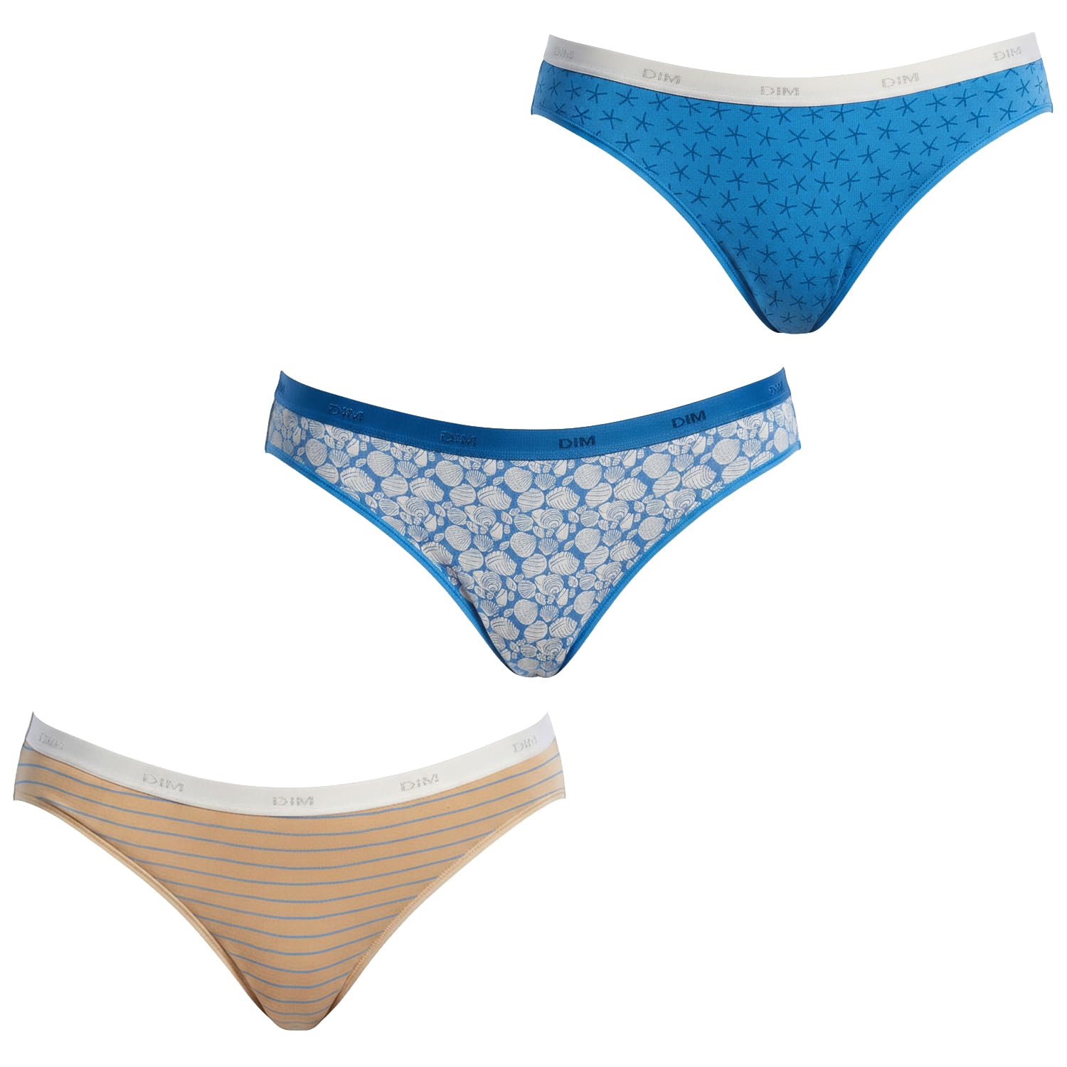 DIM Women's Pockets Cotton x3 | Multicoloured Briefs | Comfort Cotton & Elastane | Soft Waistband | Everyday Style